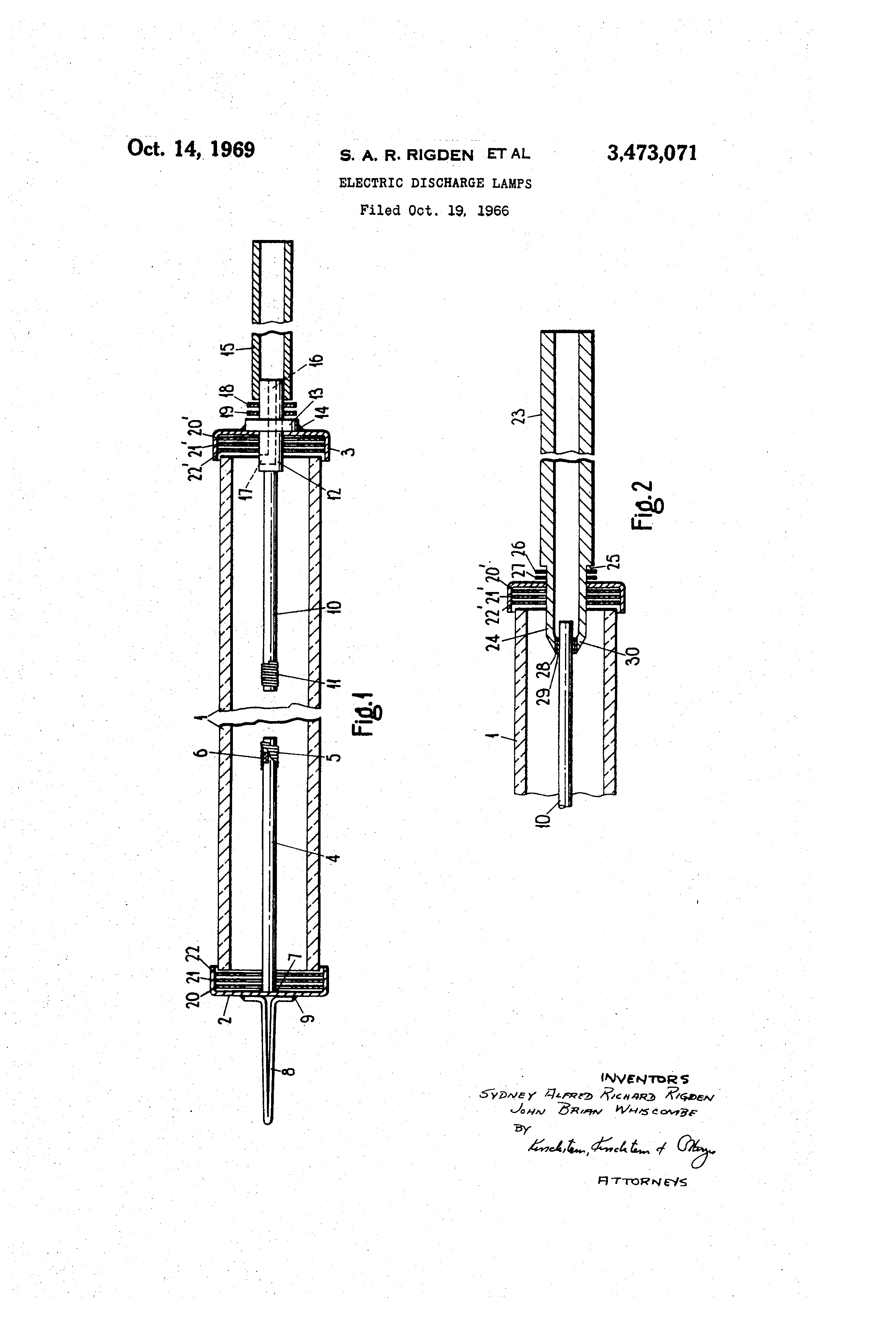 Patent US3473071 Electric discharge lamps Google Patents