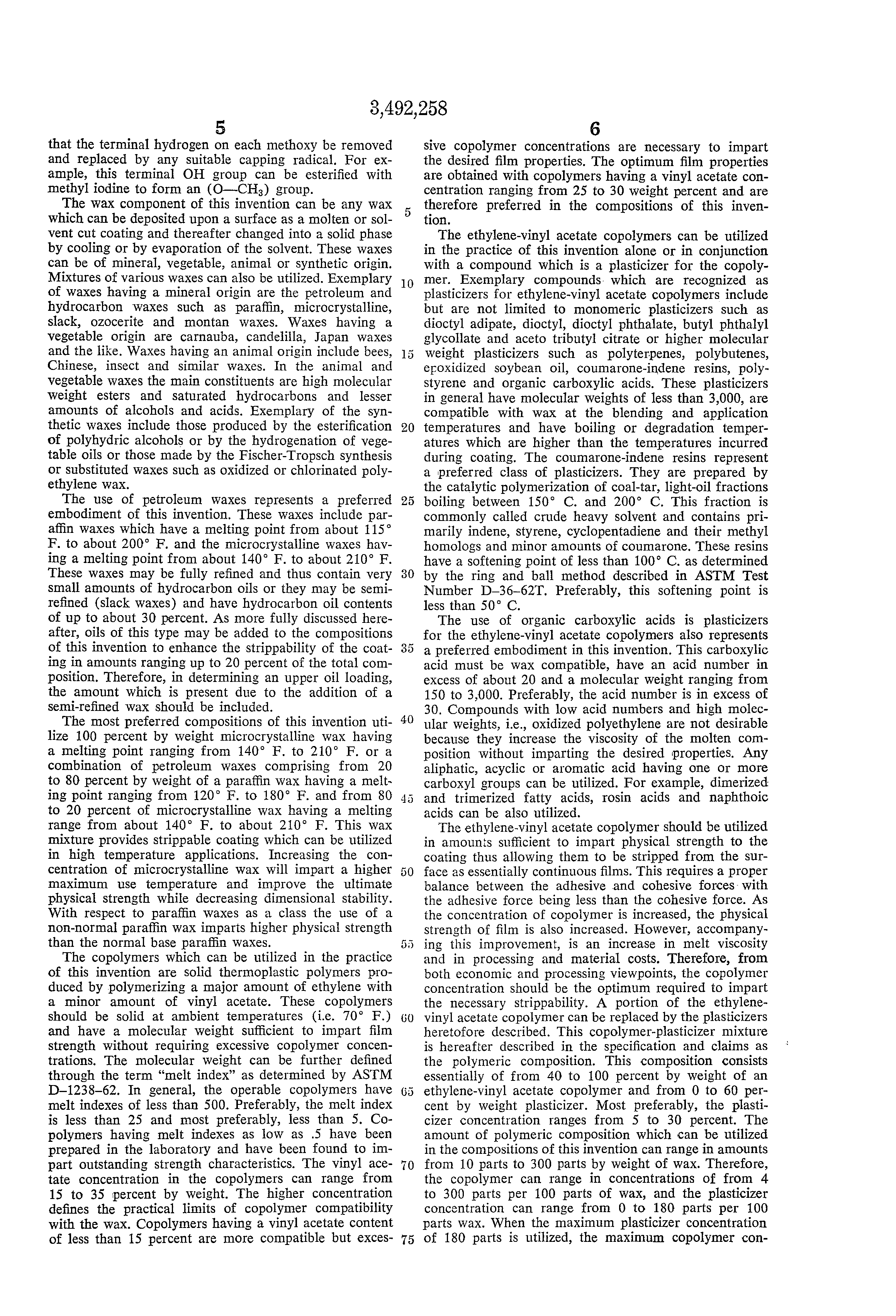Ethylene Vinyl Acetate Copolymer Wax - patent us3492258 strippable compositions comprising wax Ethylene Vinyl Acetate Copolymer Wax - patent us3492258 strippable compositions comprising wax