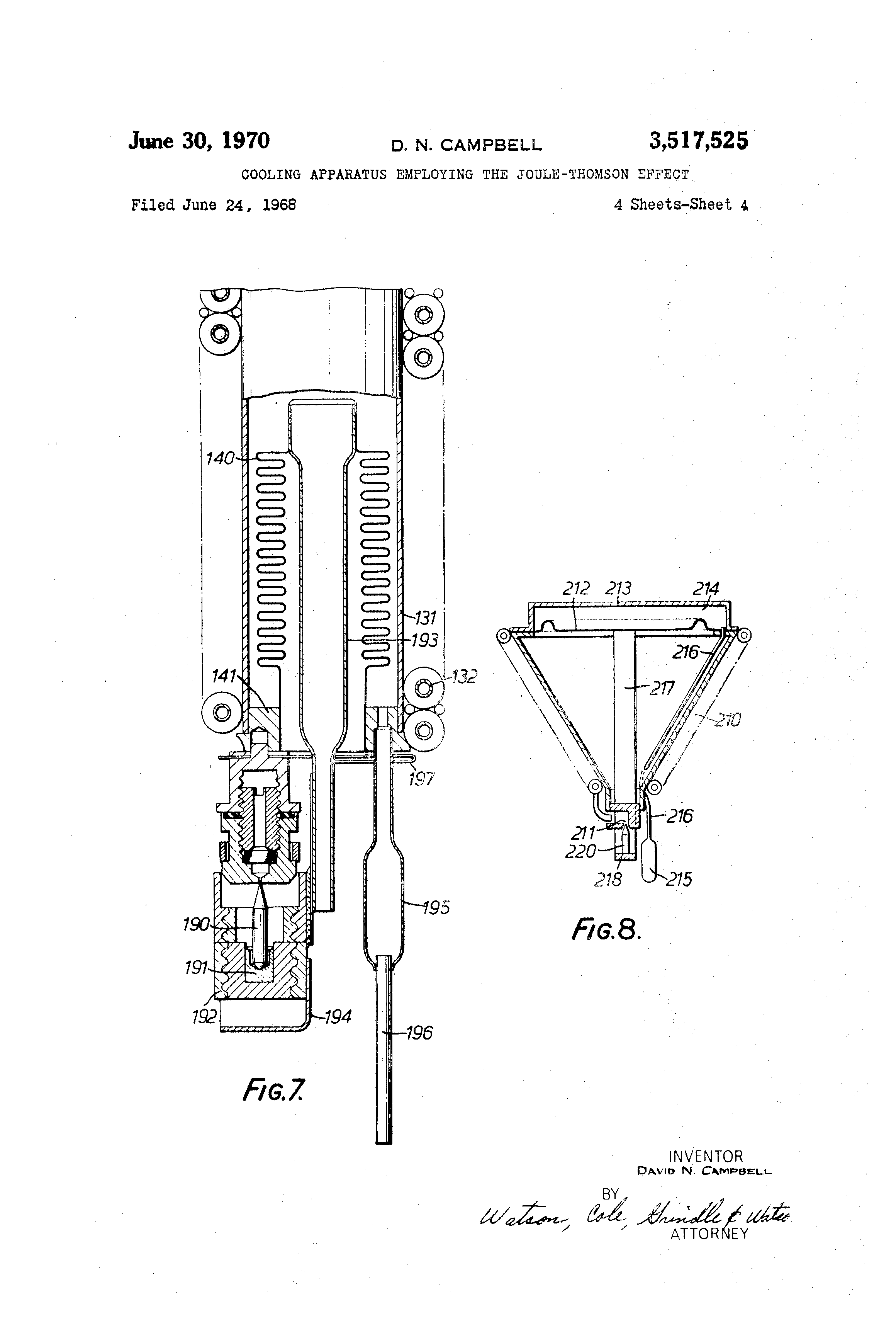 Patent US3517525 Cooling apparatus employing the joulethomson effect