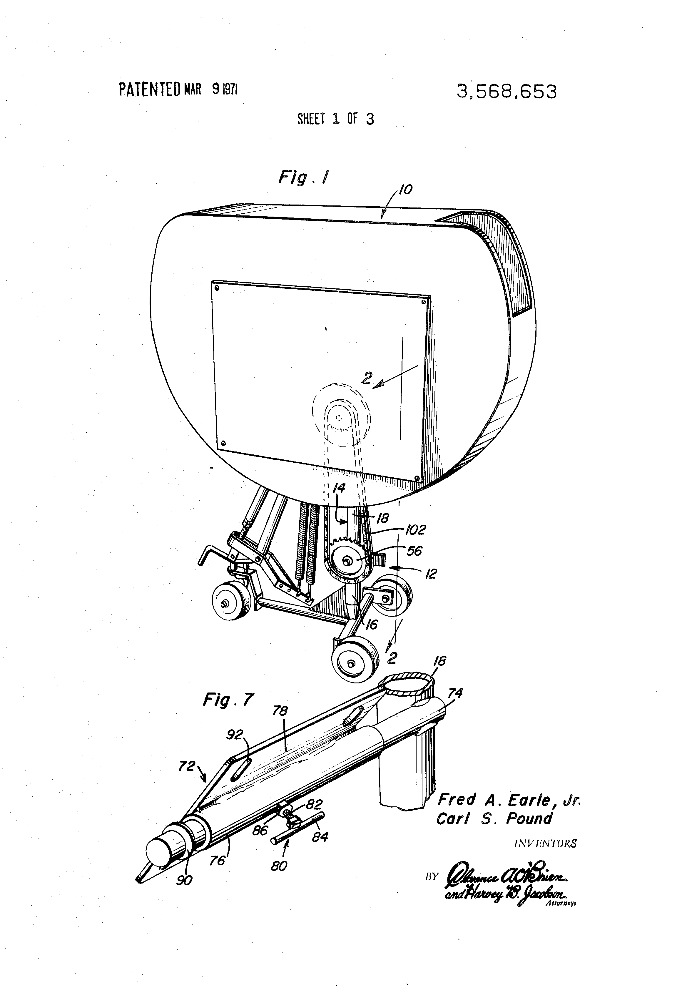 Patent US3568653 Oscillating mechanism for tennis ball throwing