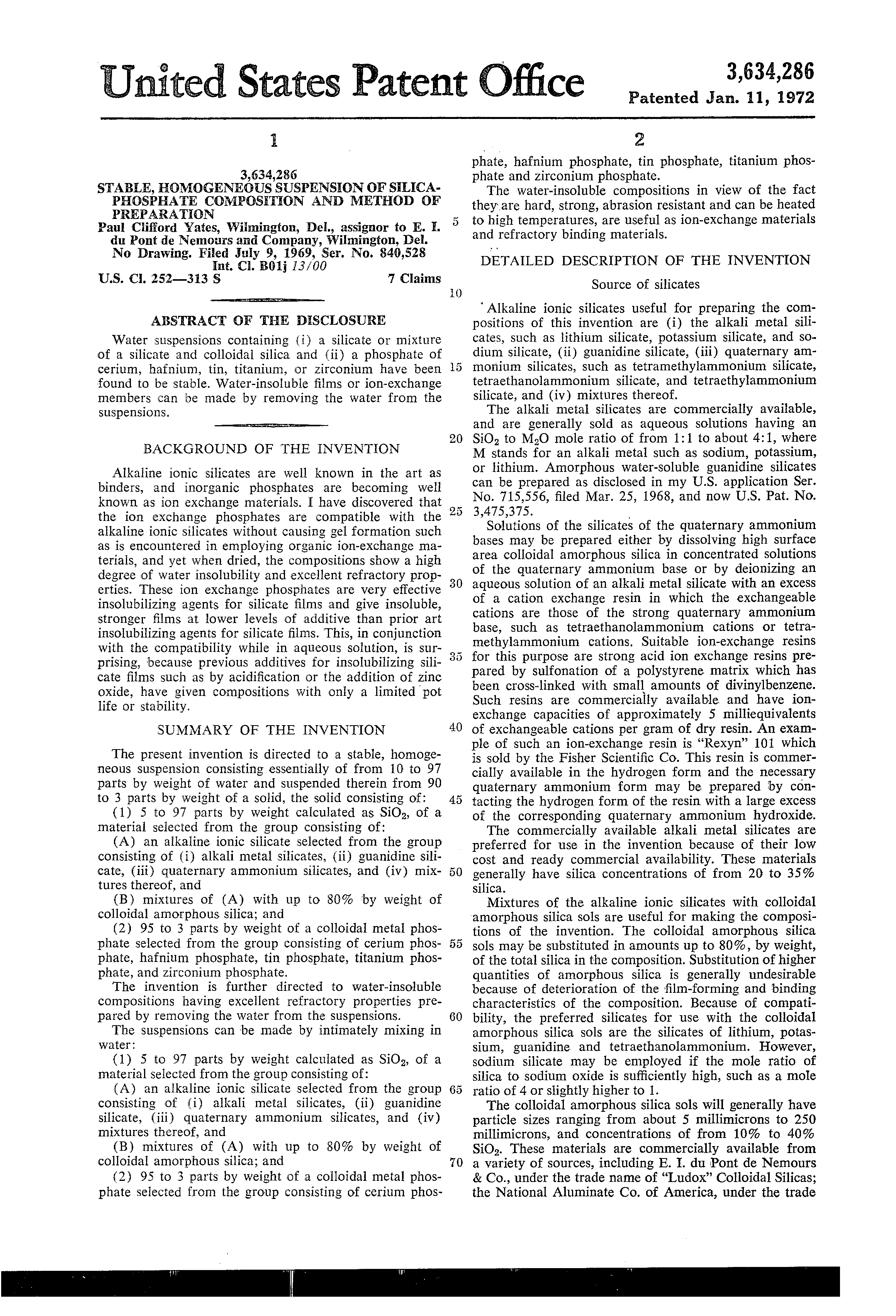 stable homogeneous suspension of silicaphosphate composition and