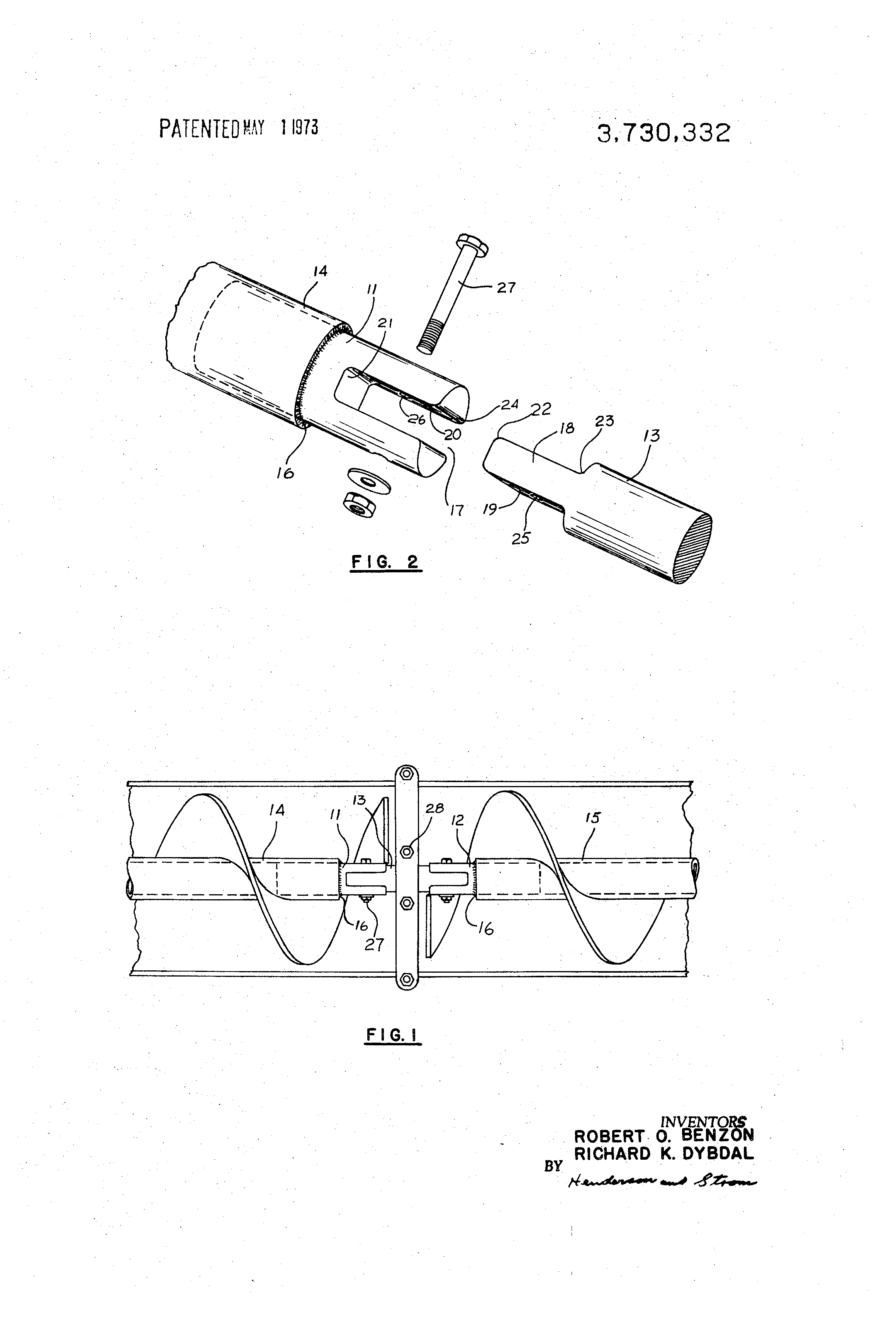 Patent US3730332 Screw conveyor coupling Google Patents
