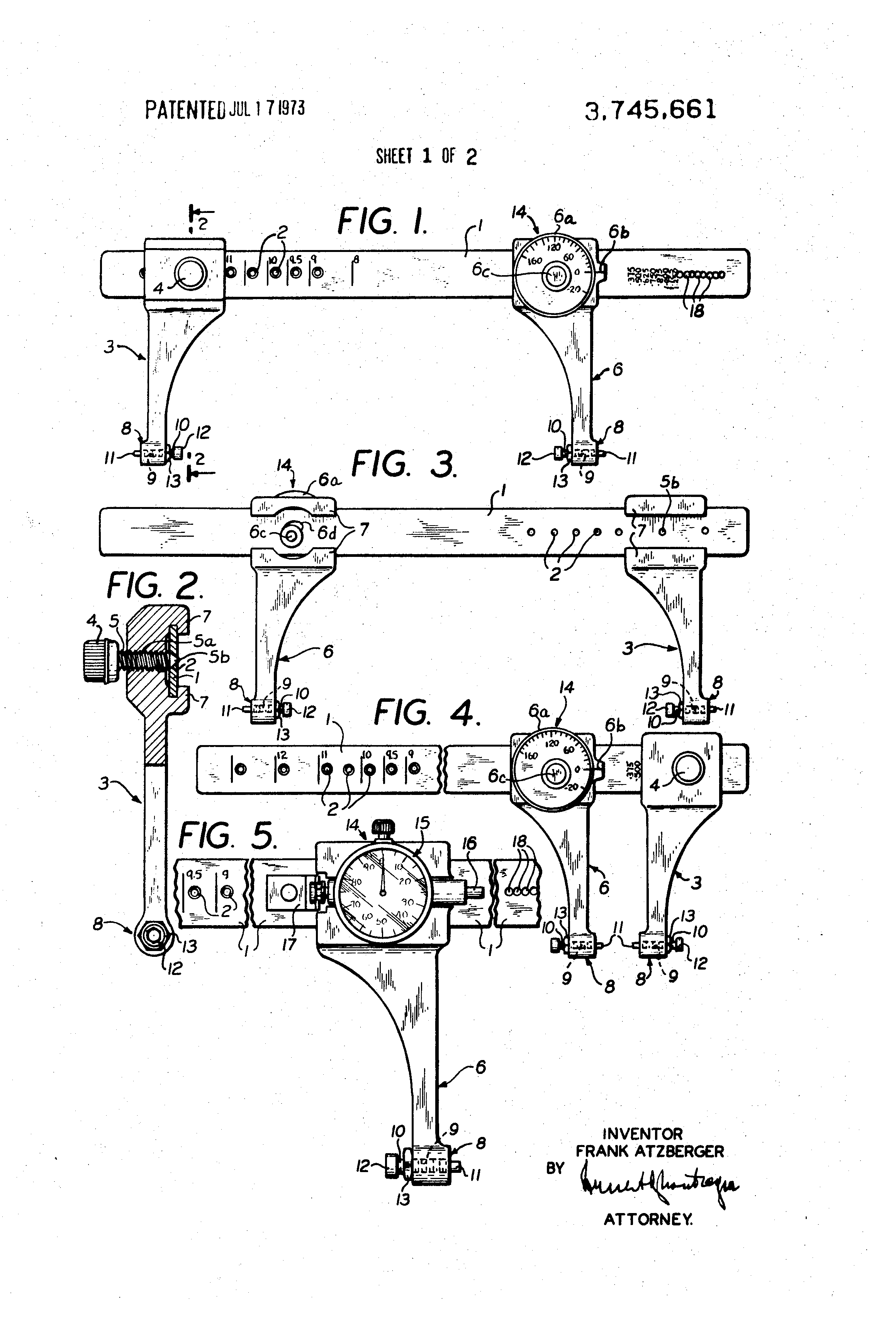 Patent US3745661 Brake gauge for measuring brake drums and brake disc