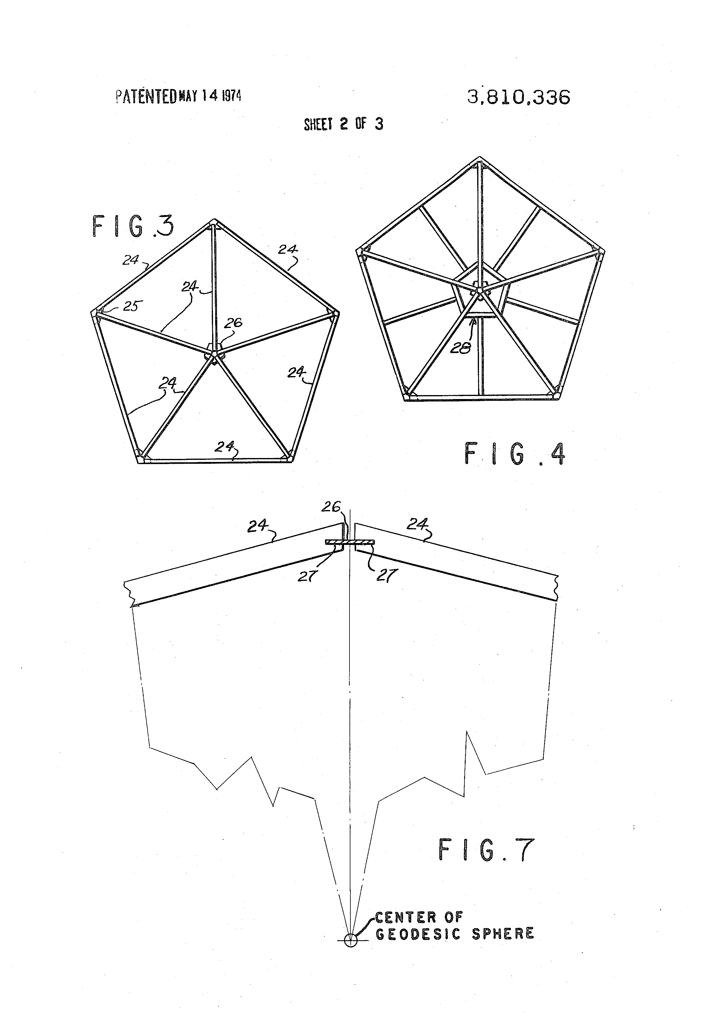 Patent US3810336 Geodesic pentagon and hexagon structure Google Patents