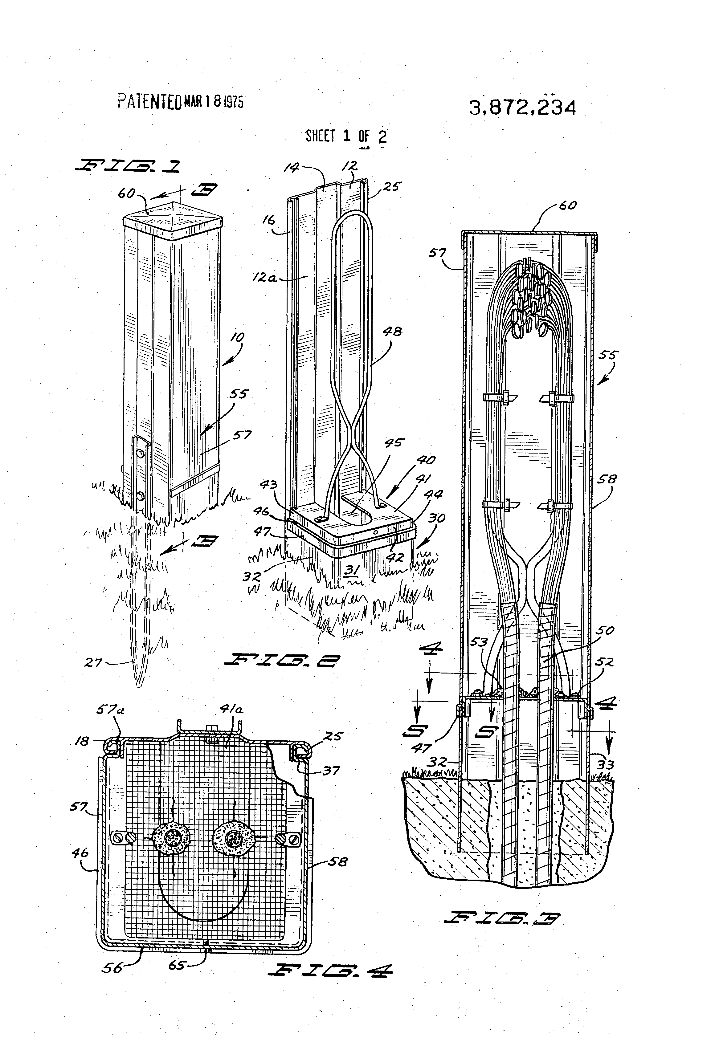Patent US3872234 Electrical cable pedestal structure Google Patents
