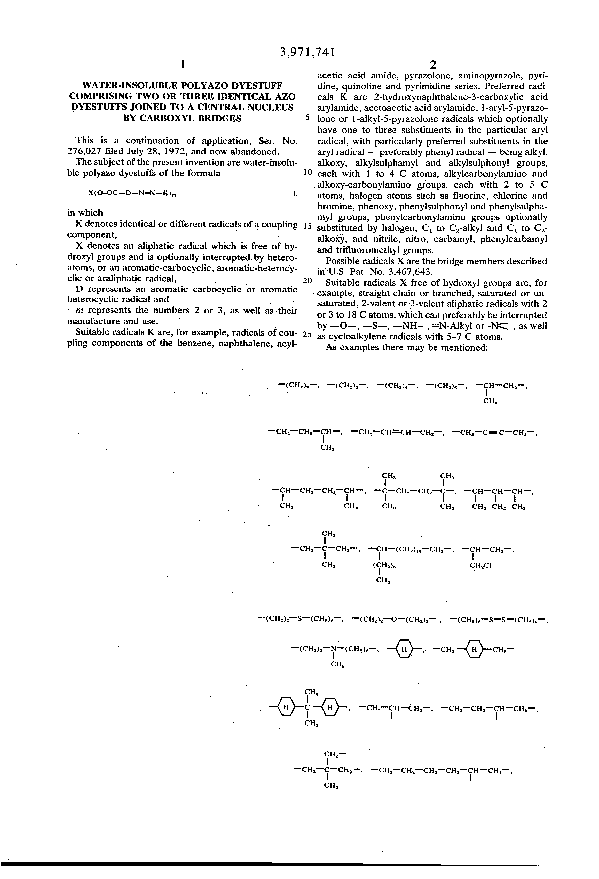 water-insoluble polyazo dyestuff comprising two or three