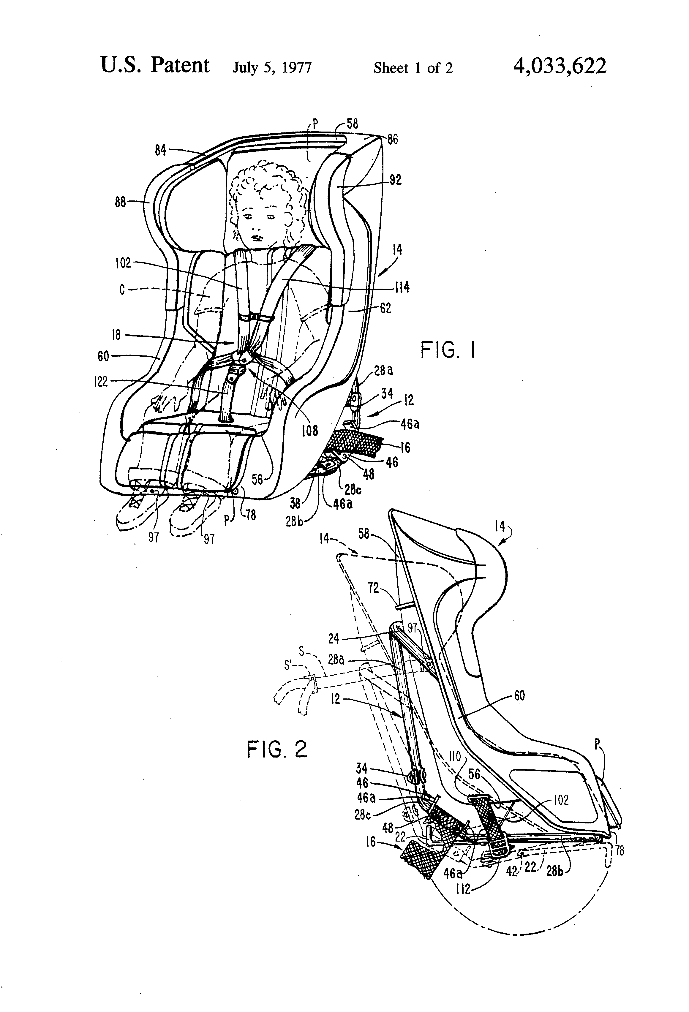 Patent US4033622 Infant's car seat Google Patents