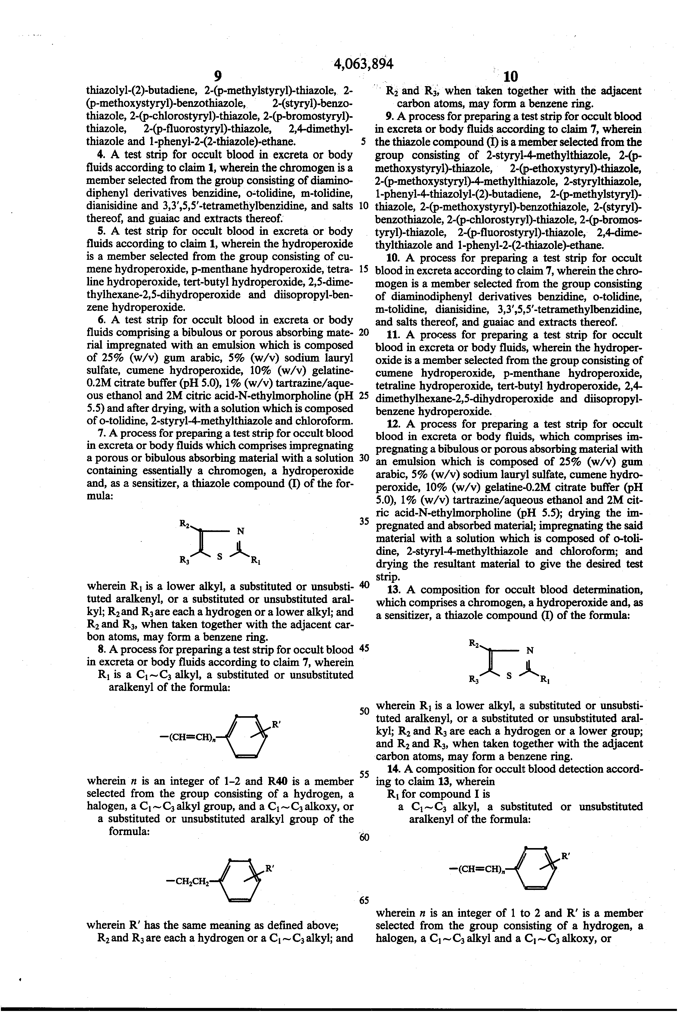 test strip for the detection of occult blood in excreta