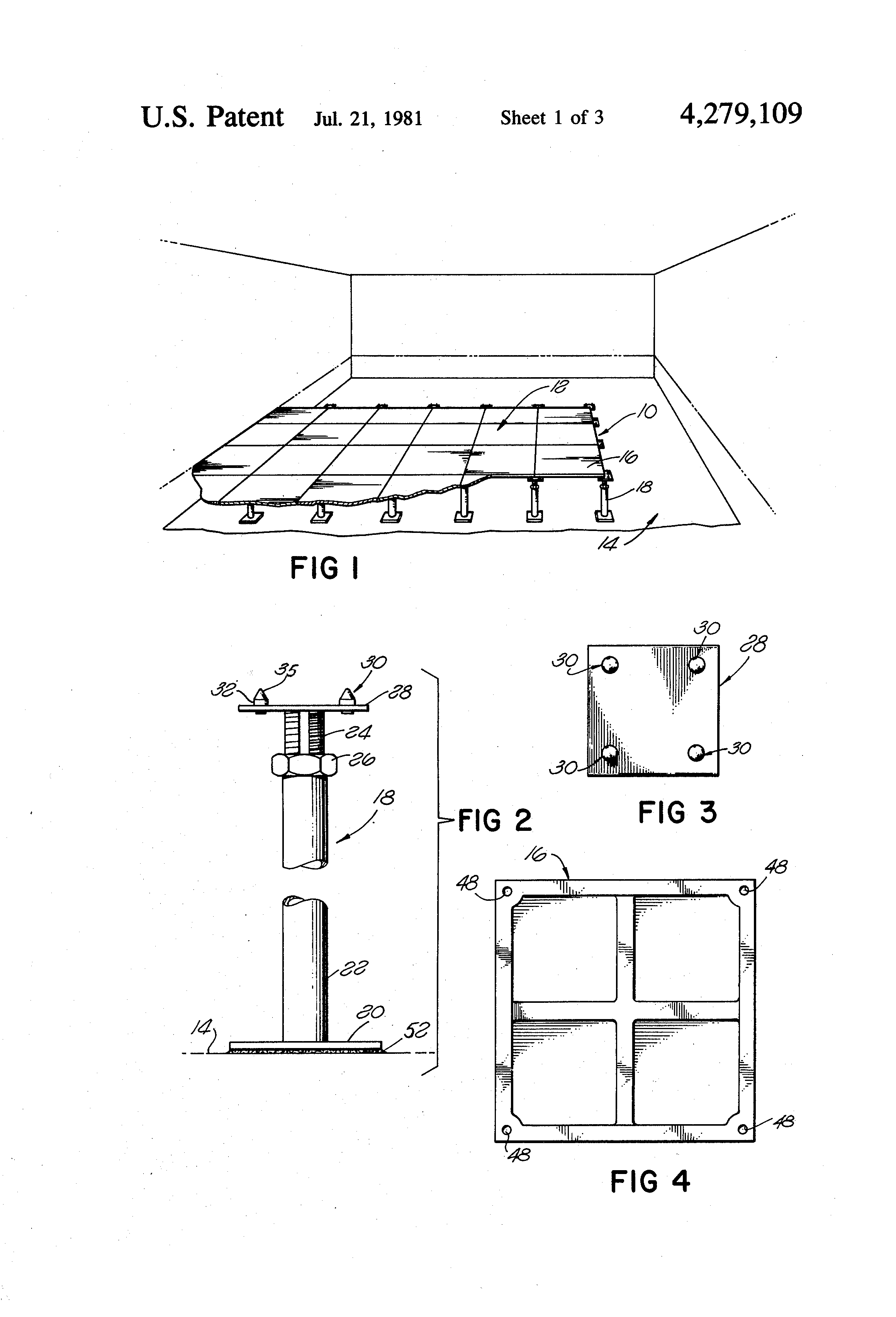 Patent Us4279109 Access Floor Mounting Assembly Google Patents