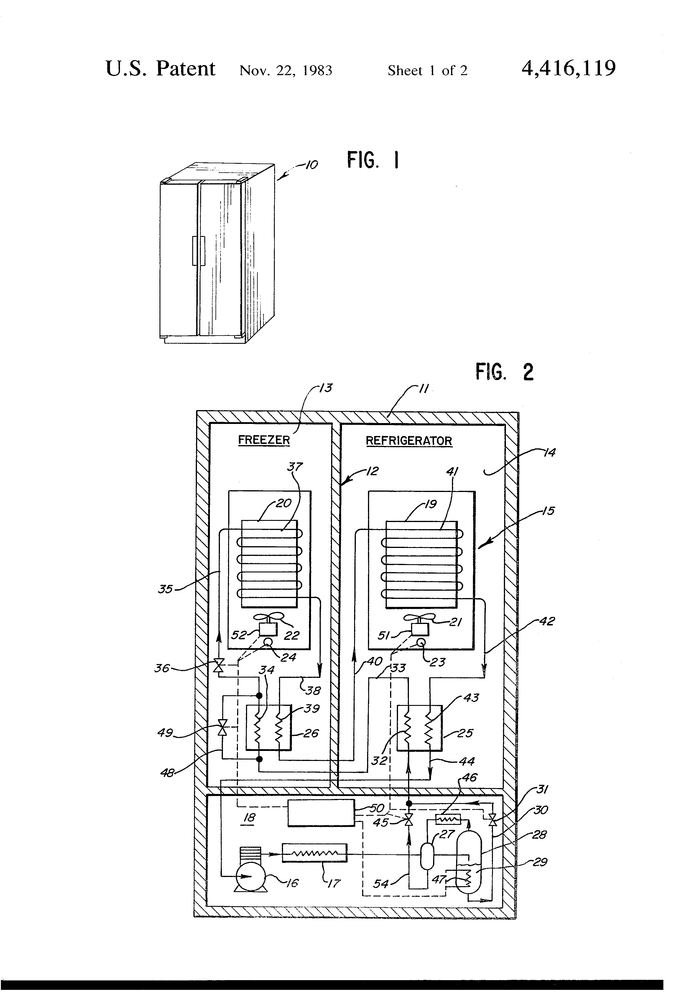 Patent US4416119 Variable capacity binary refrigerant refrigeration