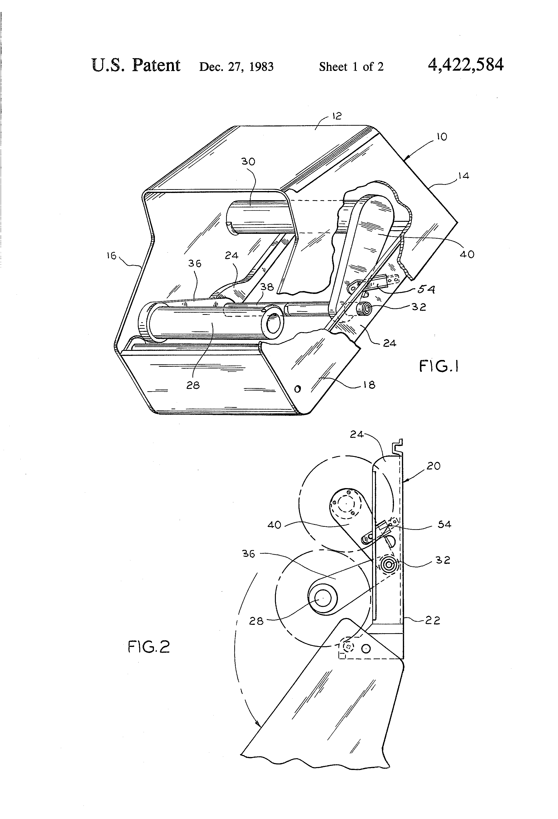 Patent US4422584 Toilet paper dispenser with swinging mandrels