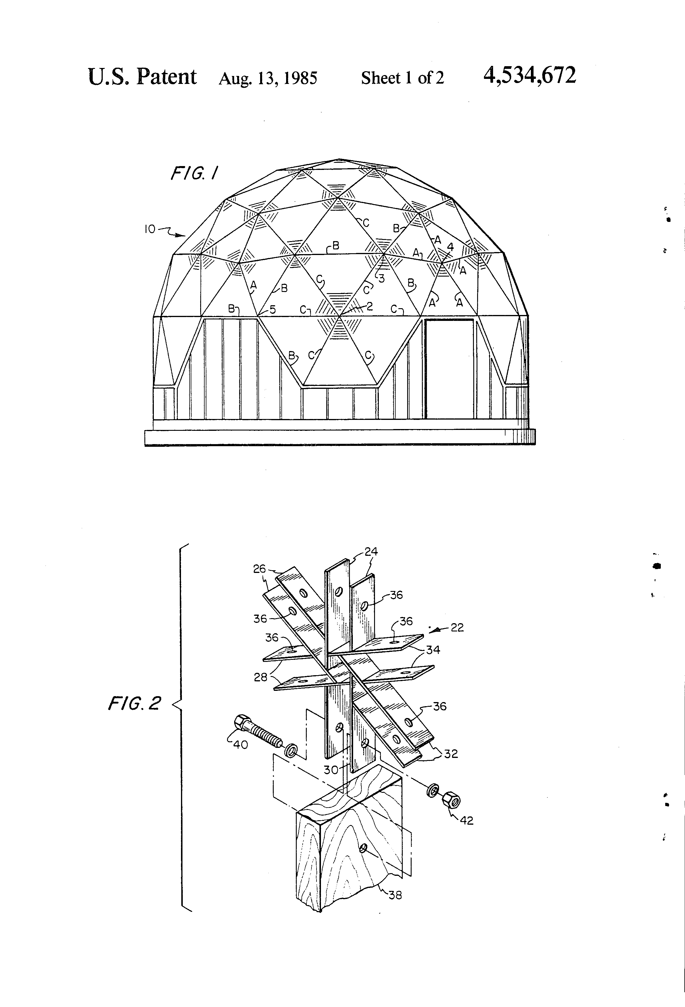 Patent US4534672 Hub for geodesic dome construction Google Patents