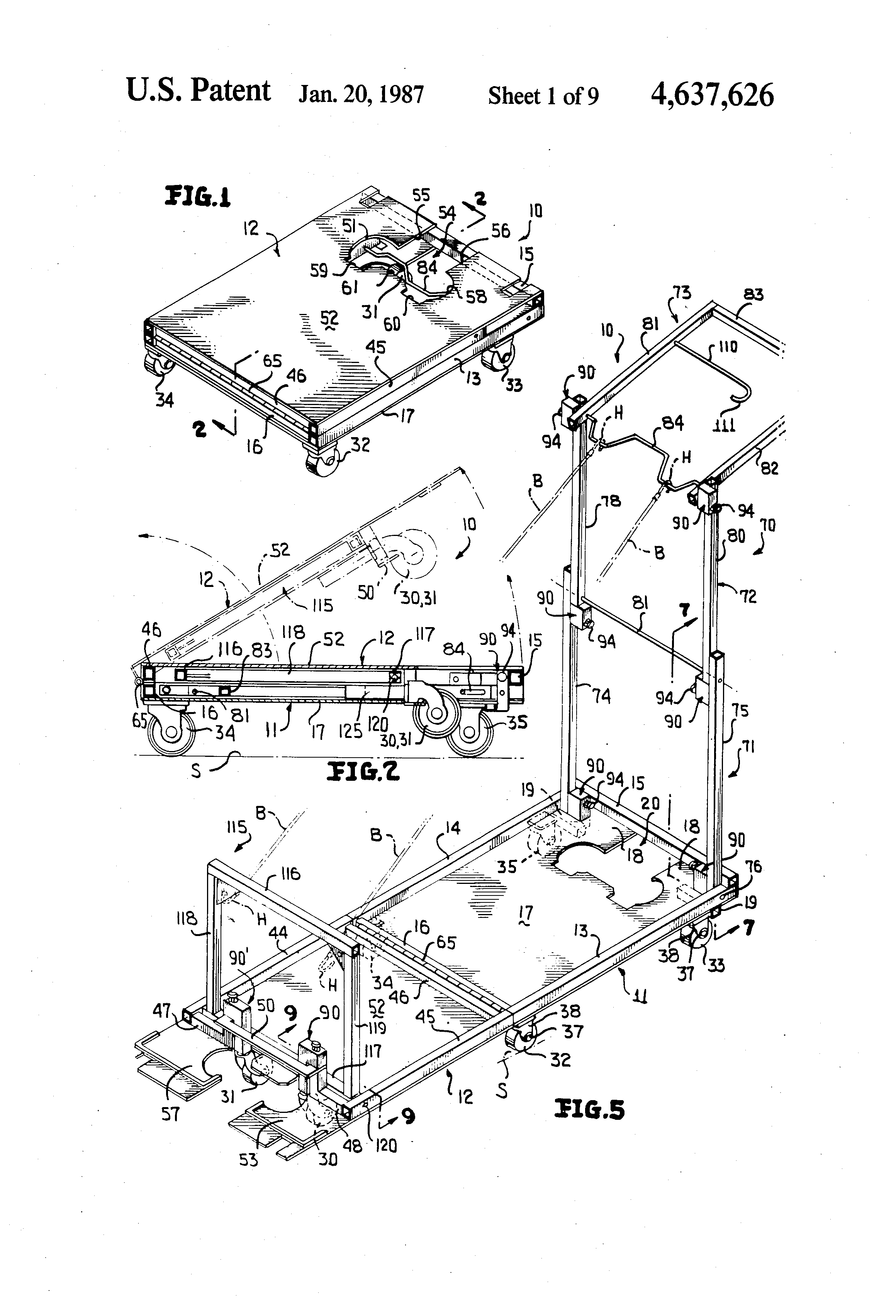 Patent US4637626 Portable, foldable and convertible luggage trolley