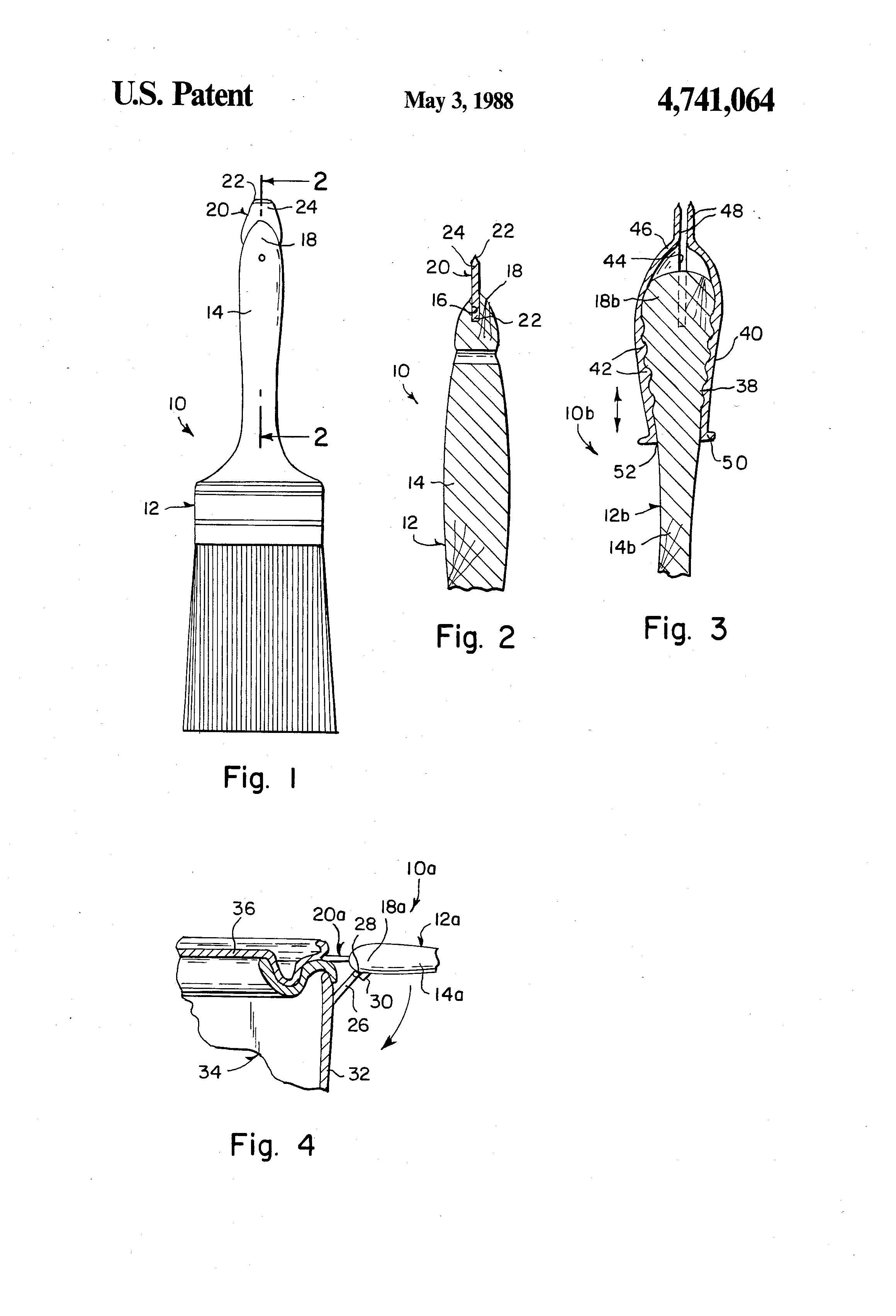 Patent US4741064 Combination paint brush/paint can opener/scraper
