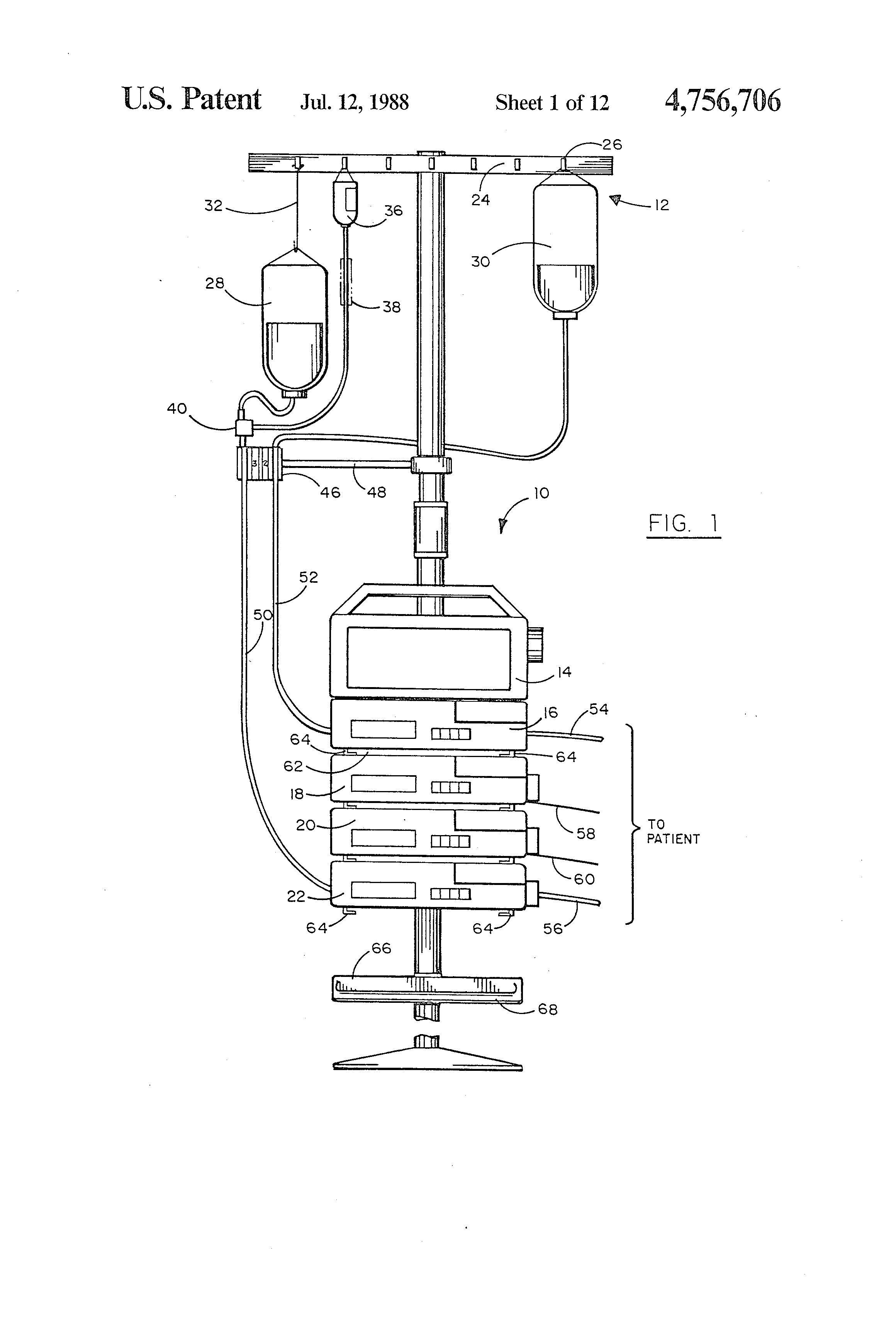 Patent US4756706 Centrally managed modular infusion pump system