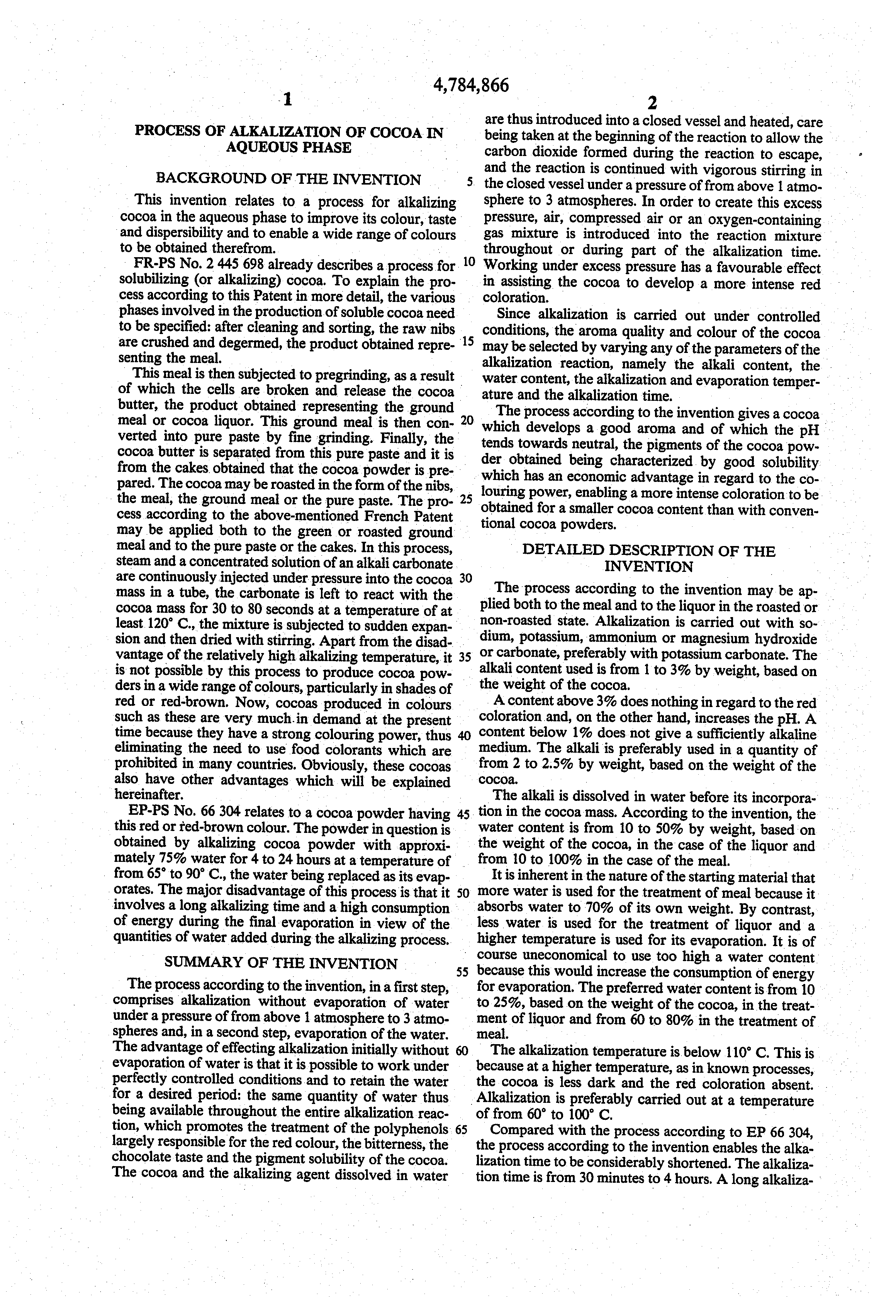 process of alkalization of cocoa in aqueous phase