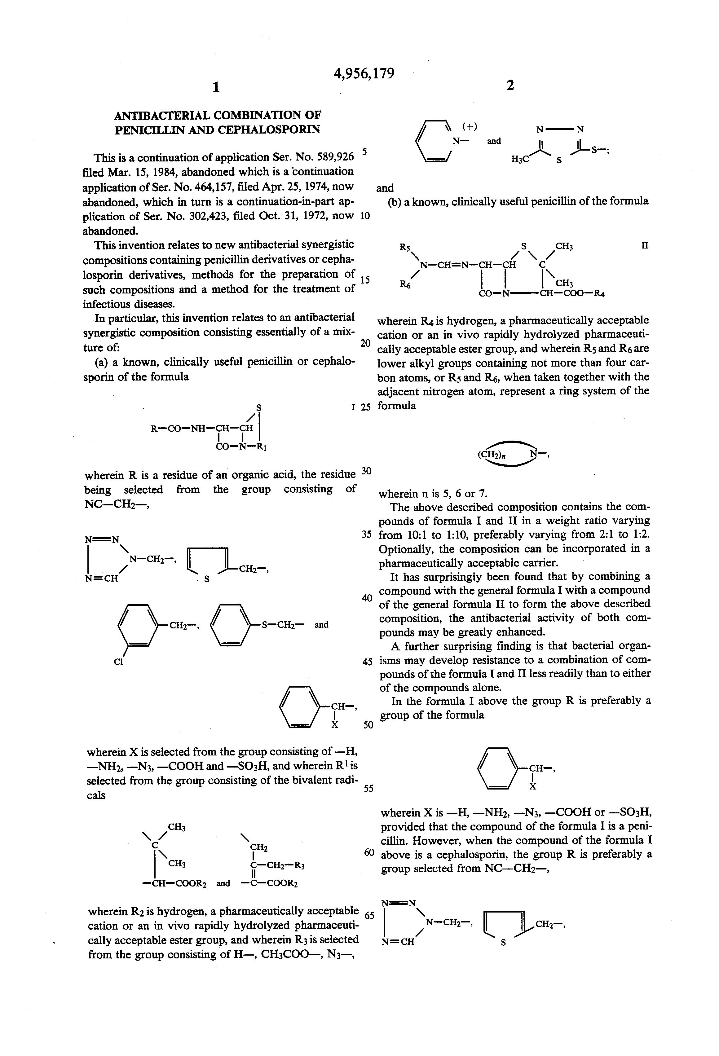 Patent US4956179 - Antibacterial combination of penicillin Patent US4956179 - Antibacterial combination of penicillin