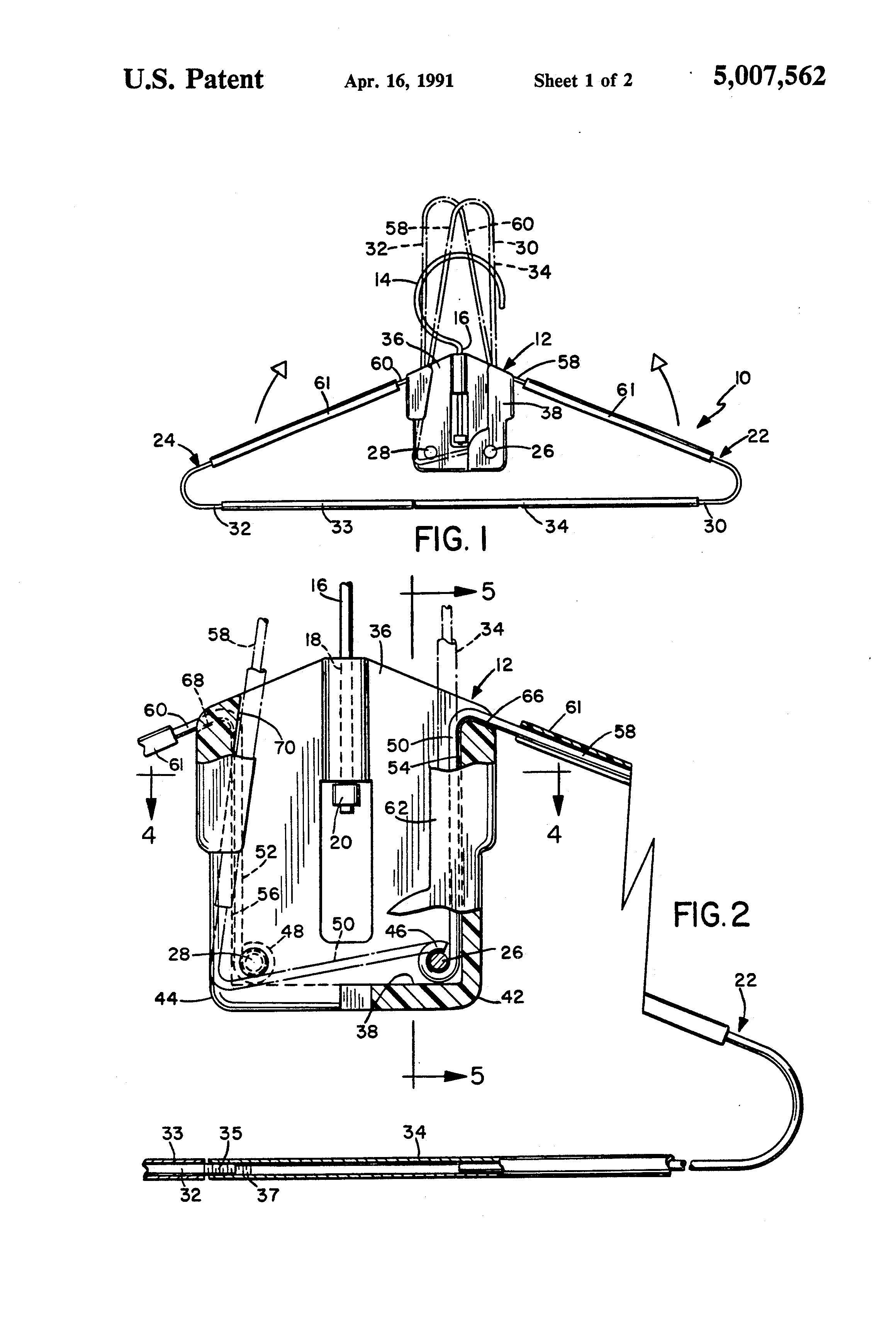 Patent Us5007562 Collapsible Clothes Hanger Google Patents Patent Drawing