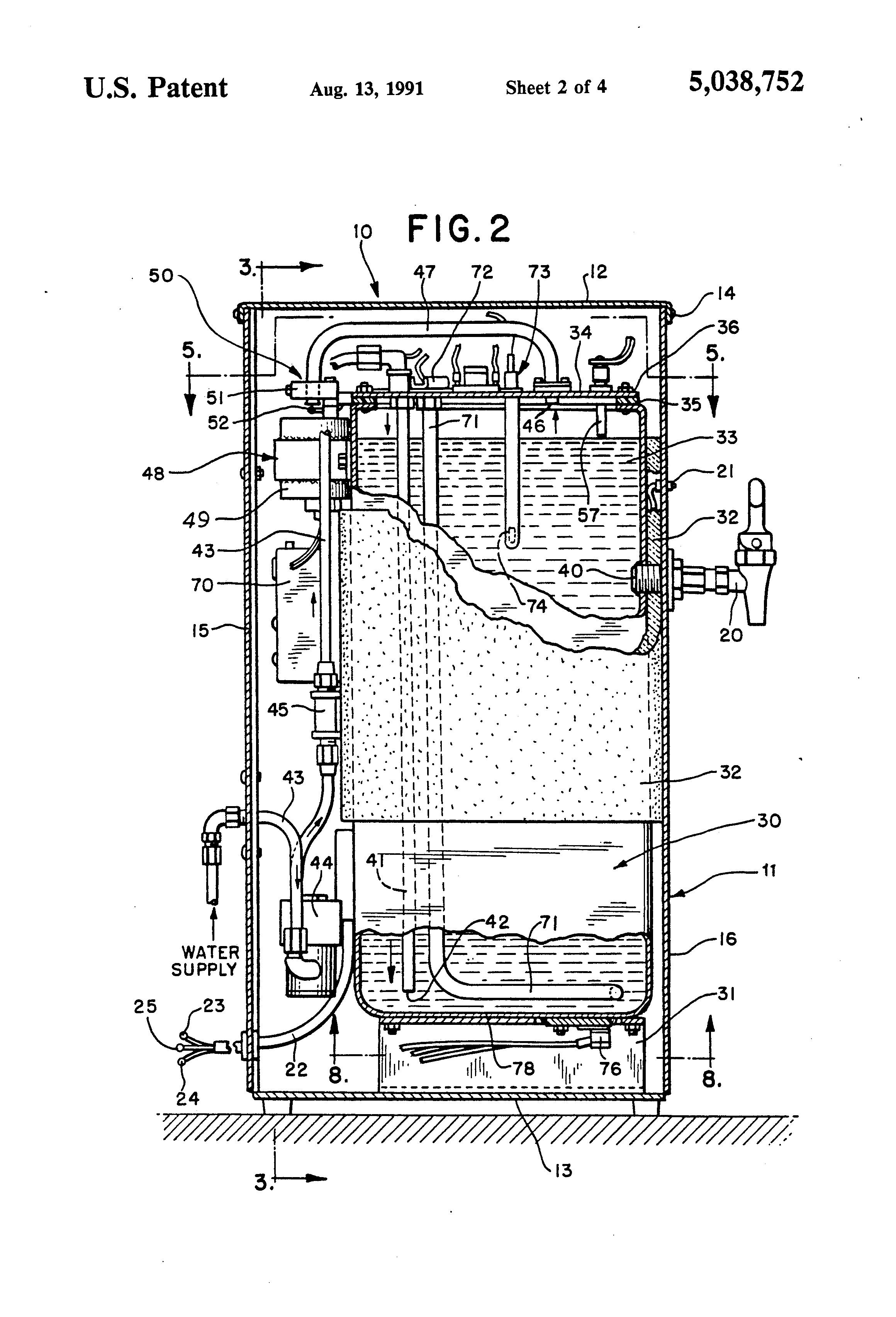 Patent US5038752 Boiling water dispenser having improved water