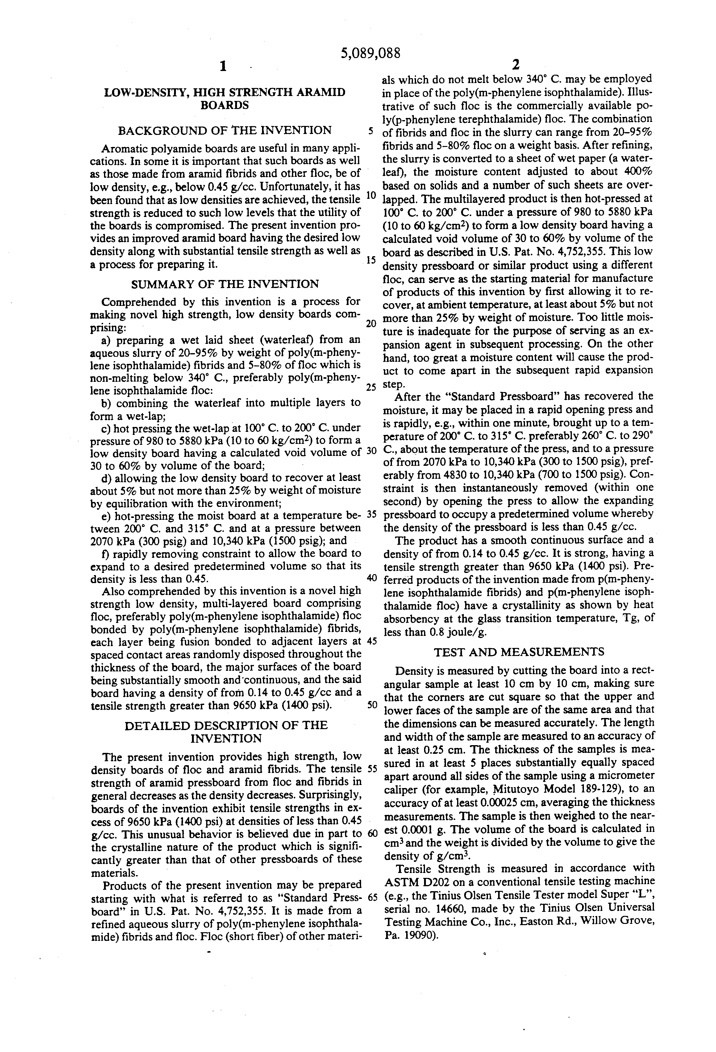 low-density, high strength aramid boards