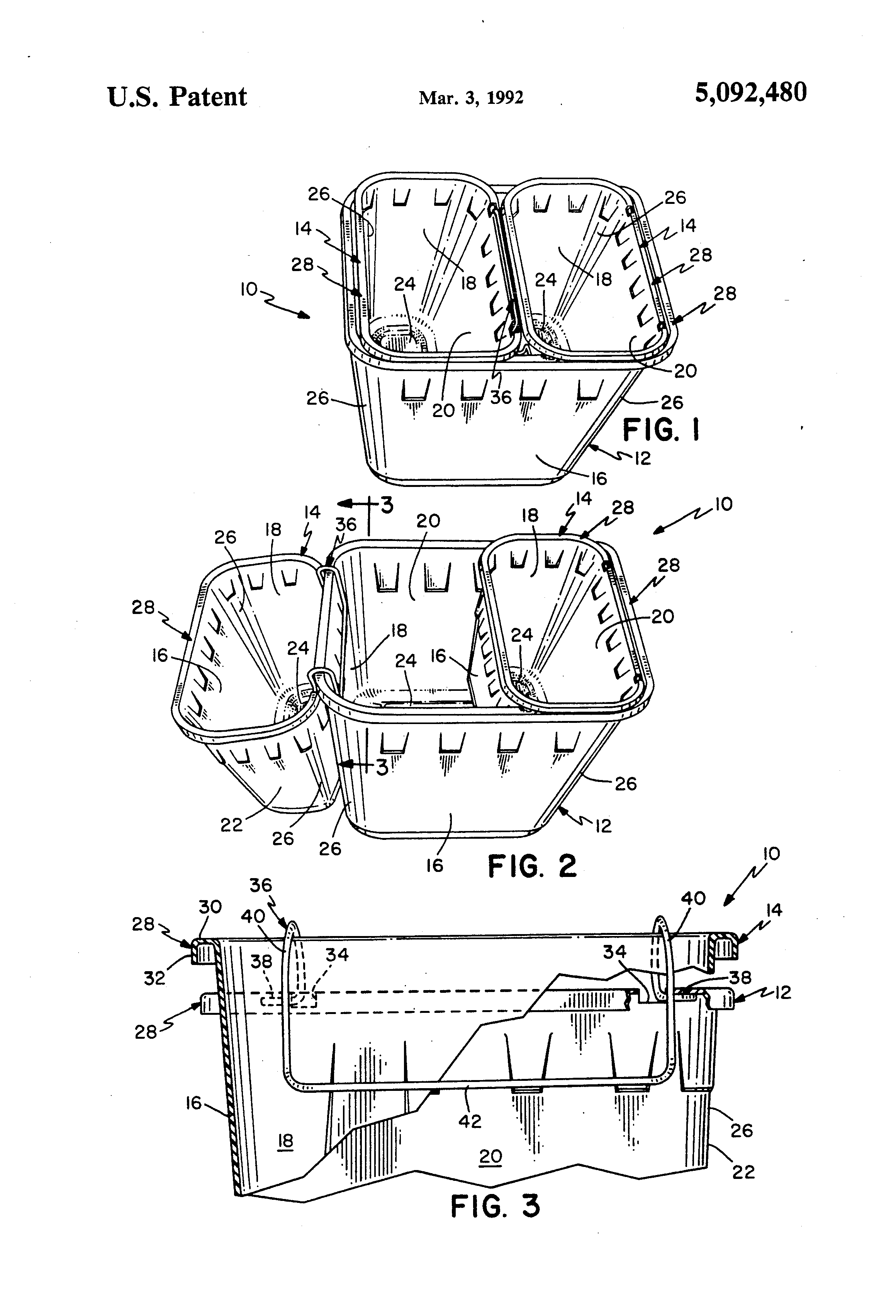 Patent US5092480 Wastebasket component system for recyclable waste