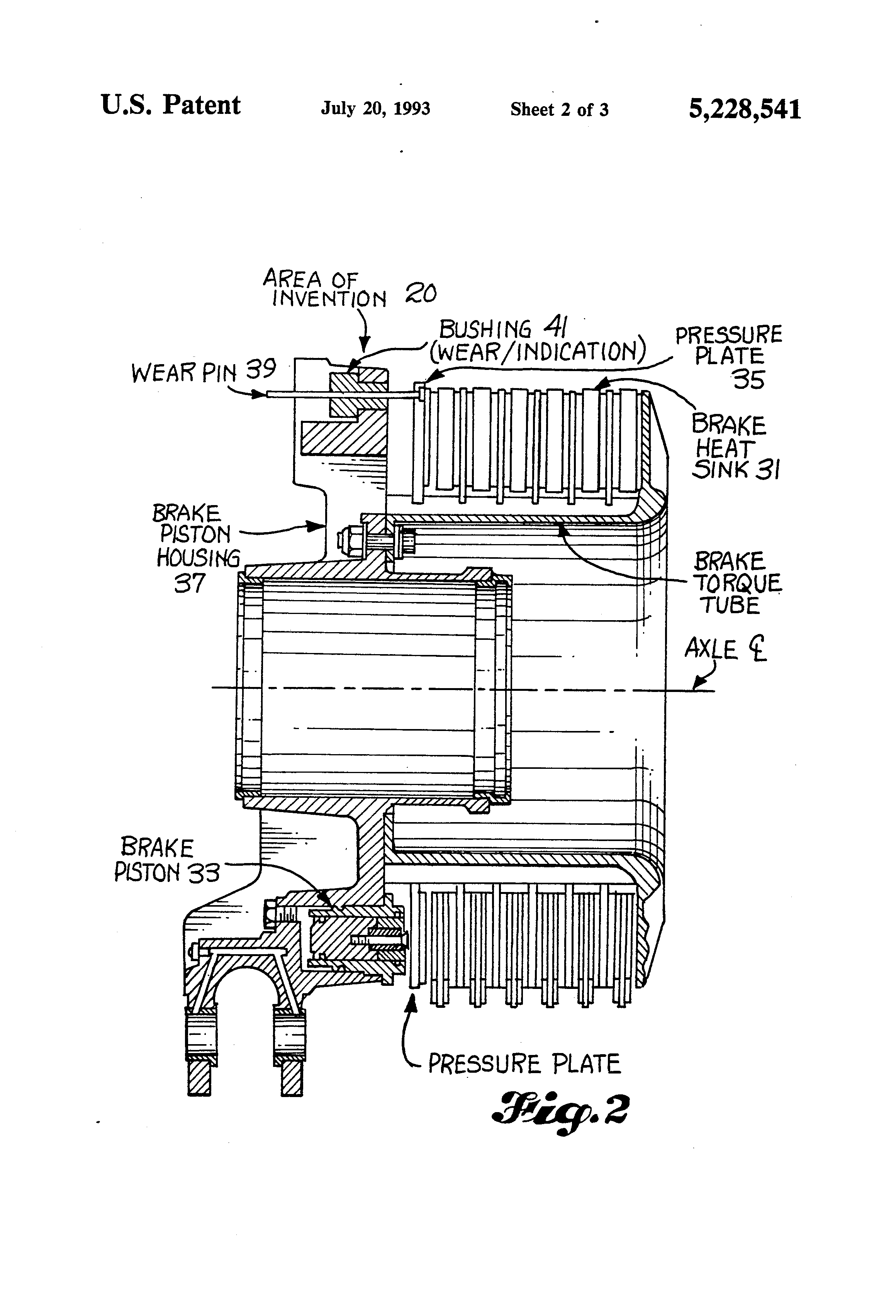 Patent US5228541 Aircraft brake wear limit indicator having integral configuration control
