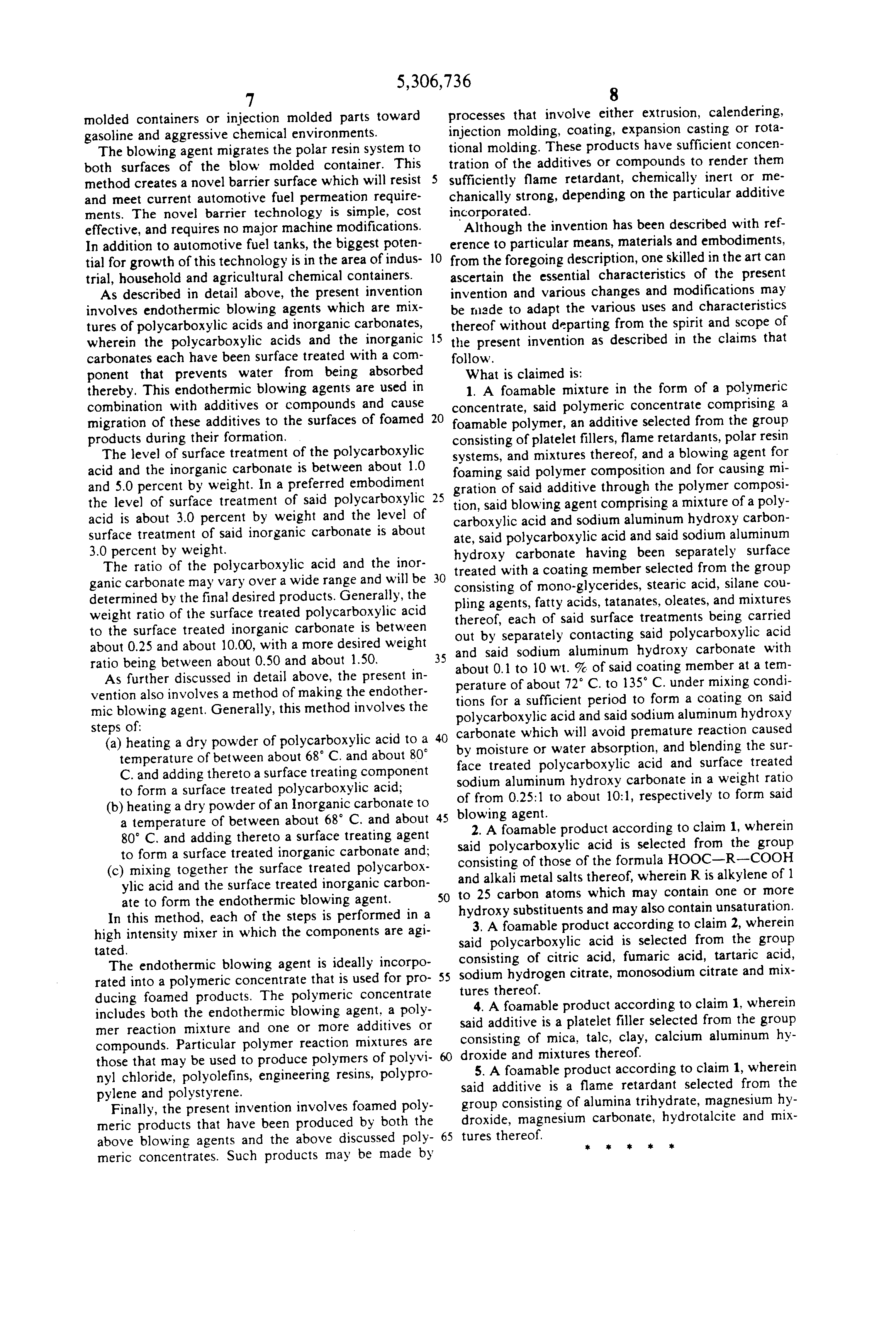 endothermic blowing agents for surface migration of components