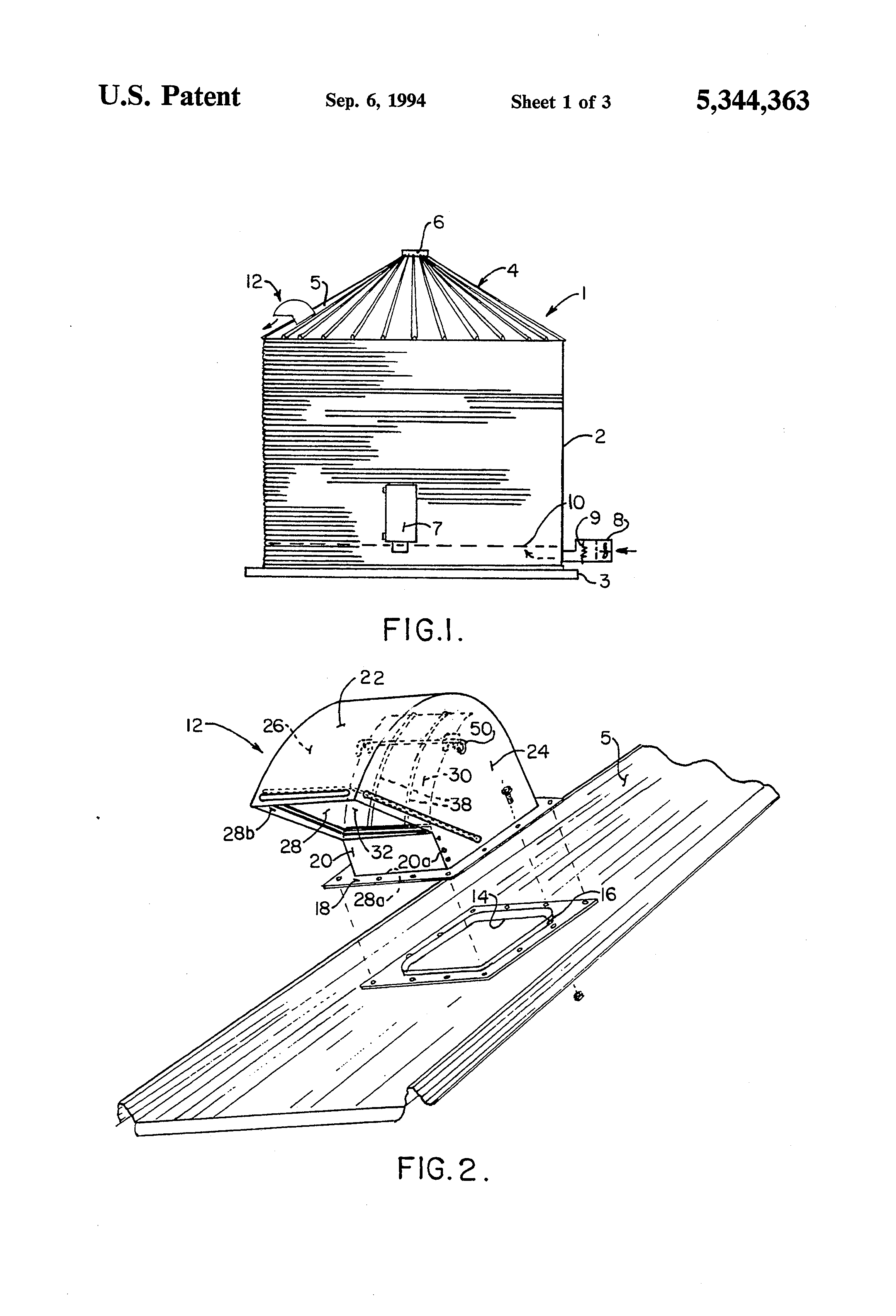Patent US5344363 Roof vent assembly for grain storage bin Google