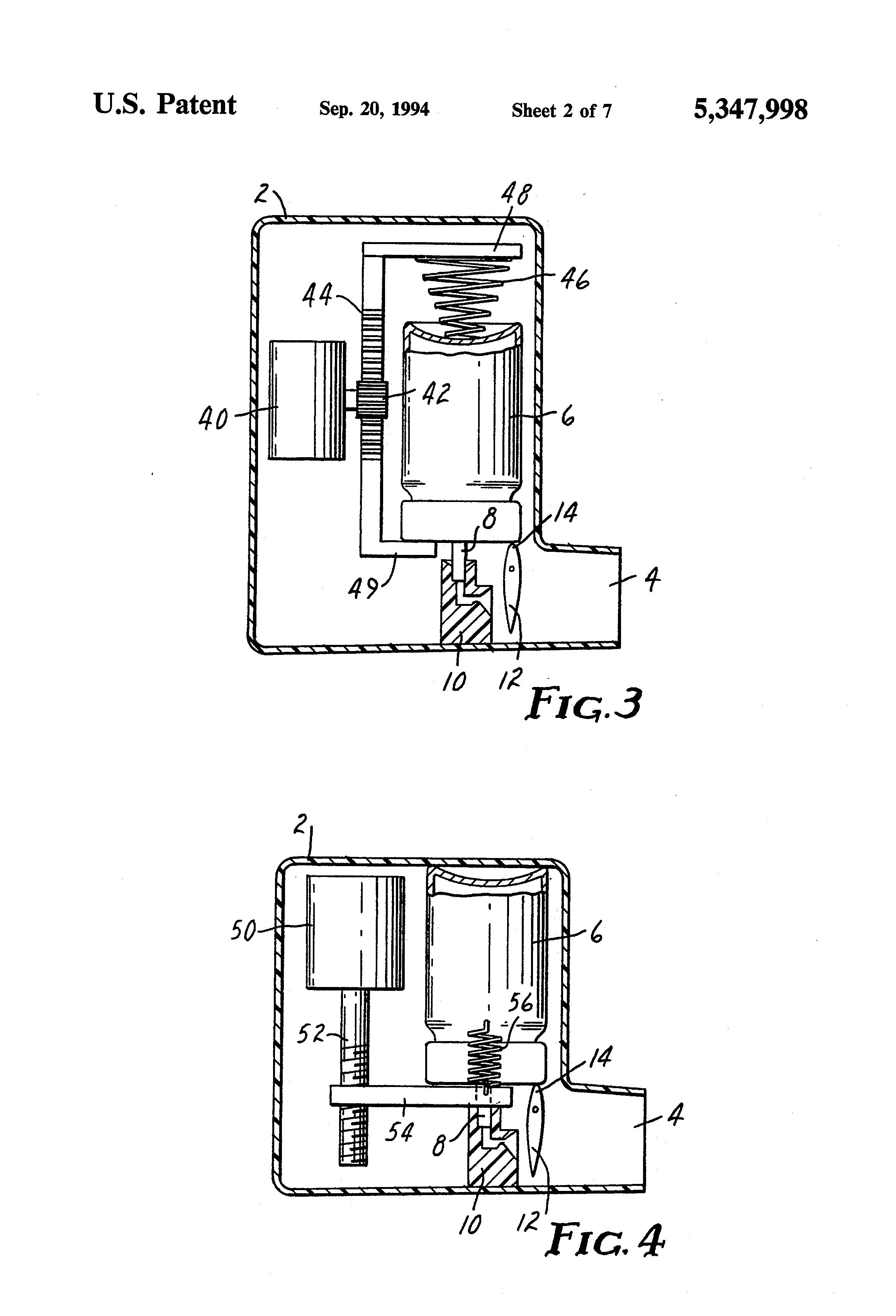 Patent US5347998 Breath actuated inhaler having an electromechanical