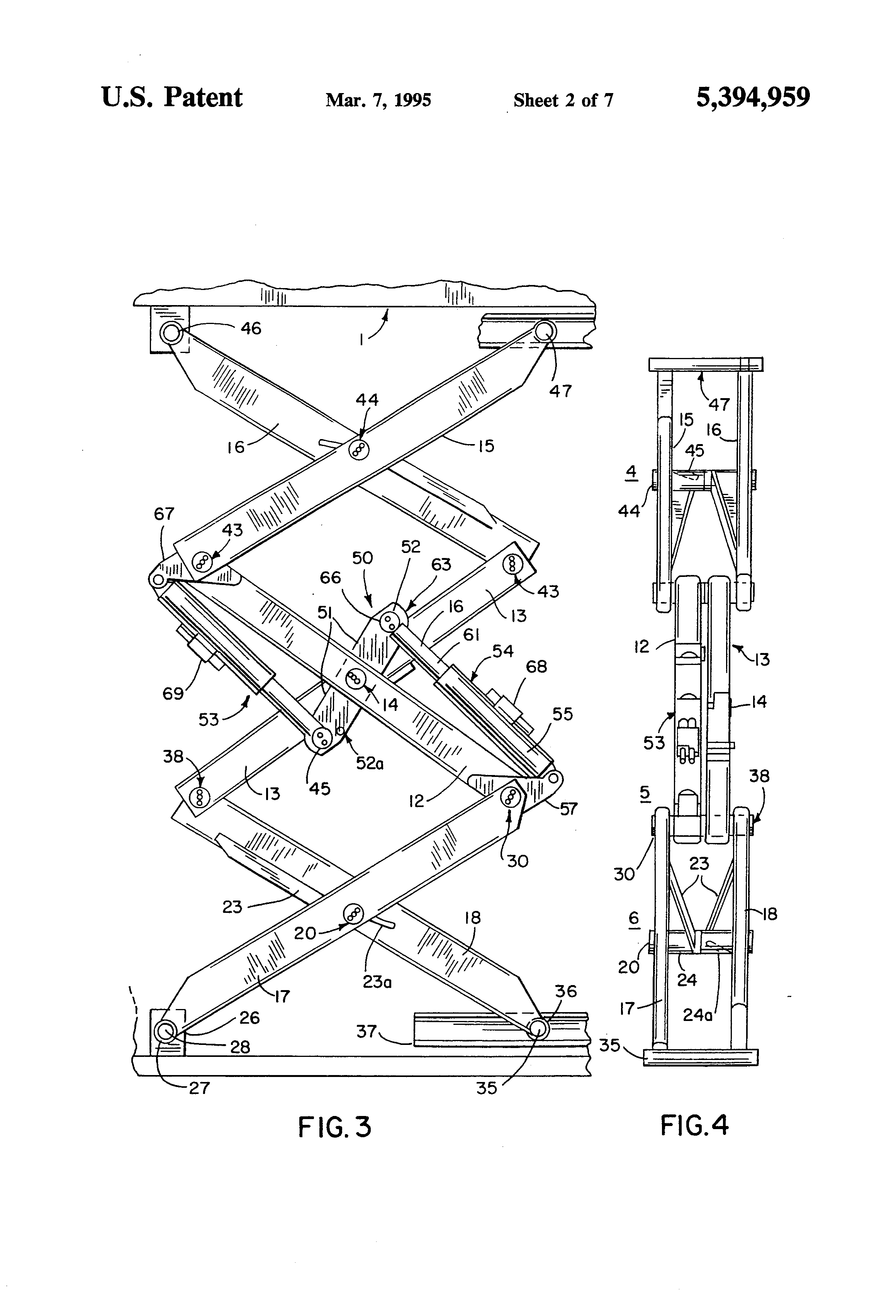 Patent US5394959 Scissor lift apparatus for work platforms and the