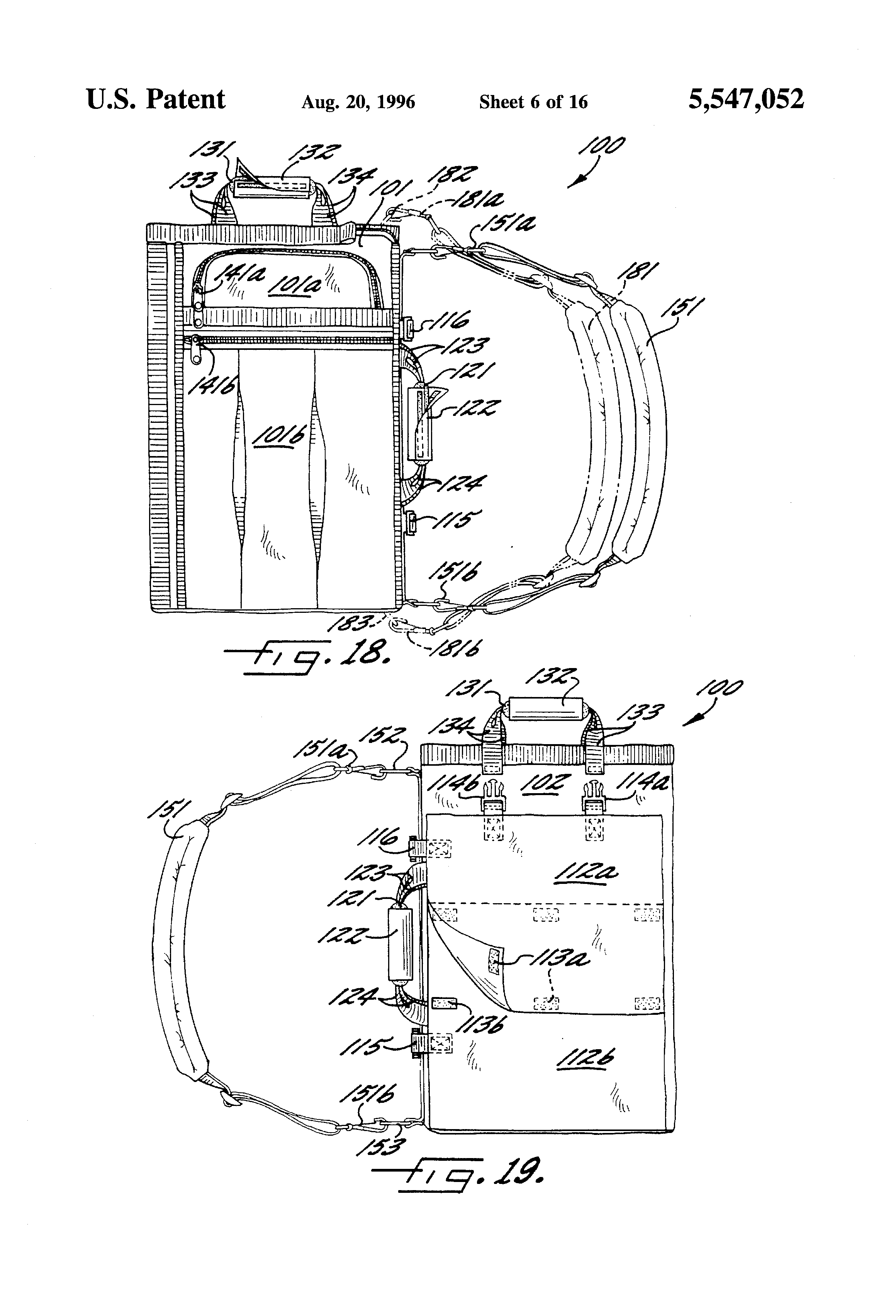 Patent US5547052 Modular wheeled luggage system, wheeled luggage, garment bag and connector
