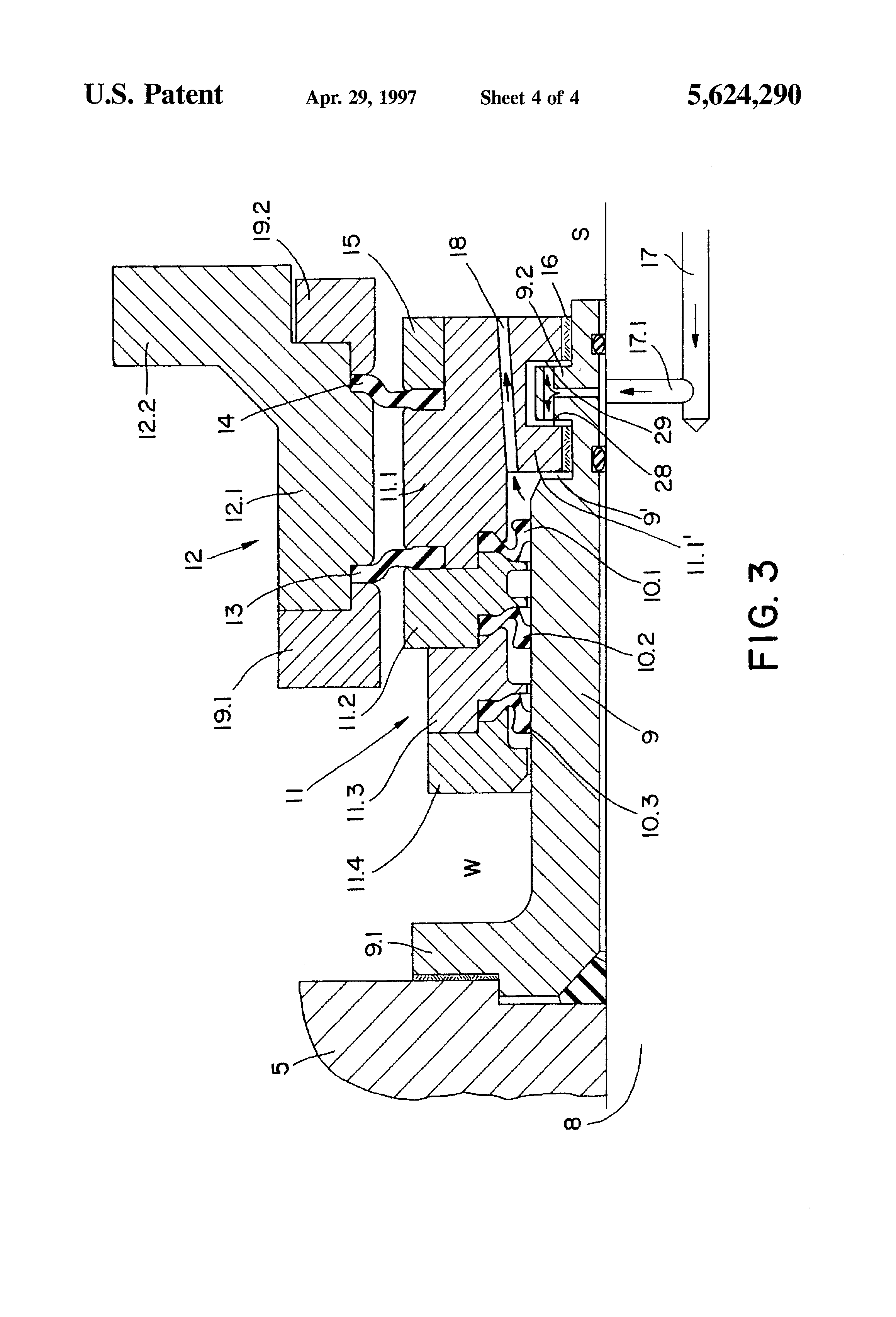Patent US5624290 Seal arrangement for propeller shafts of ships