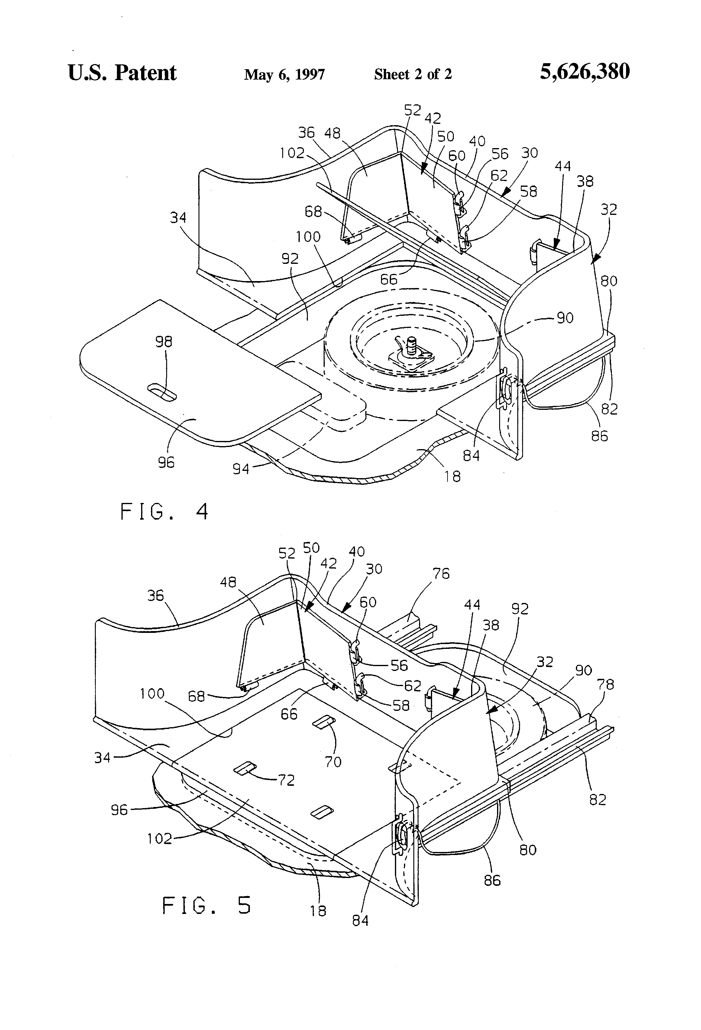 Patent US5626380 Storage device for vehicle luggage compartment