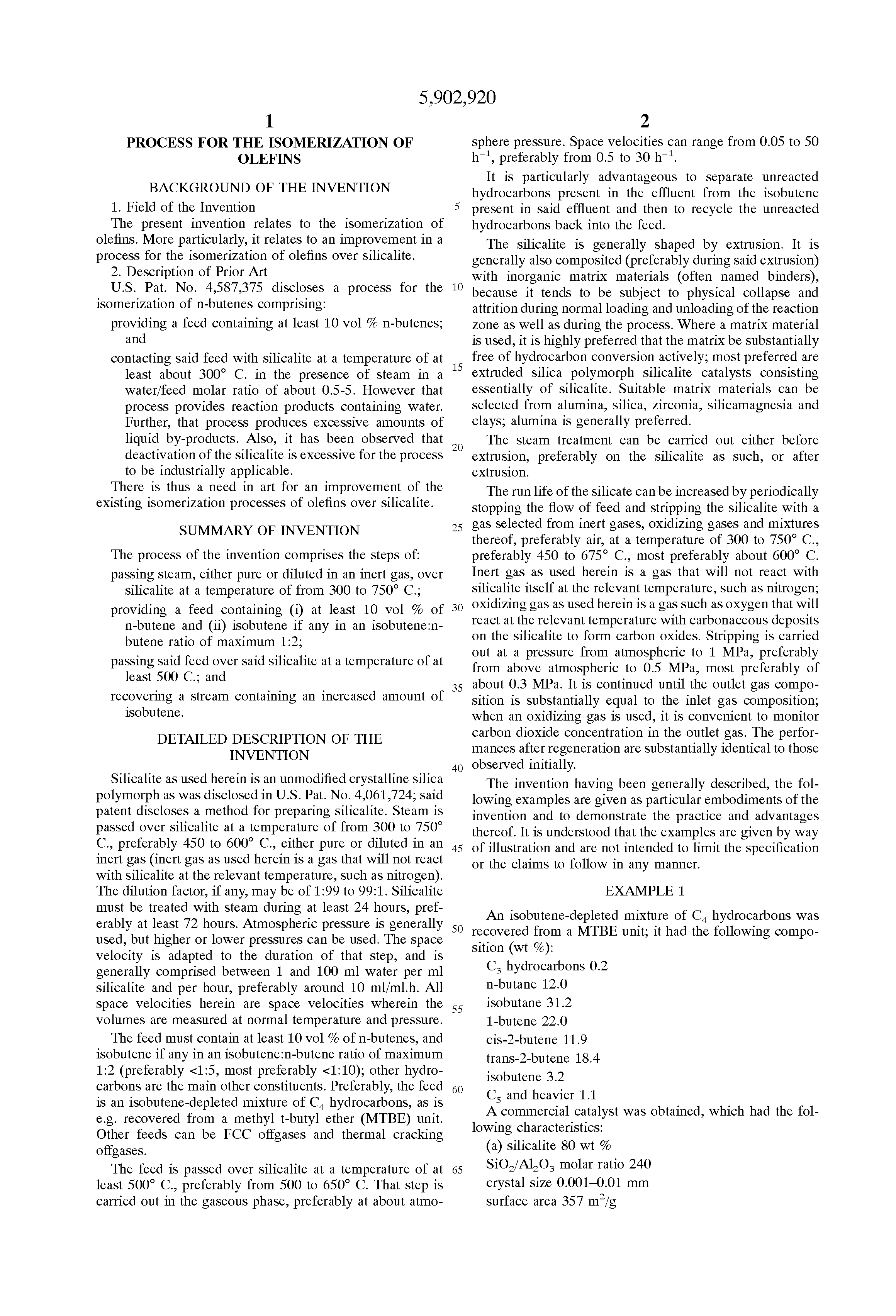 process for the isomerization of olefins