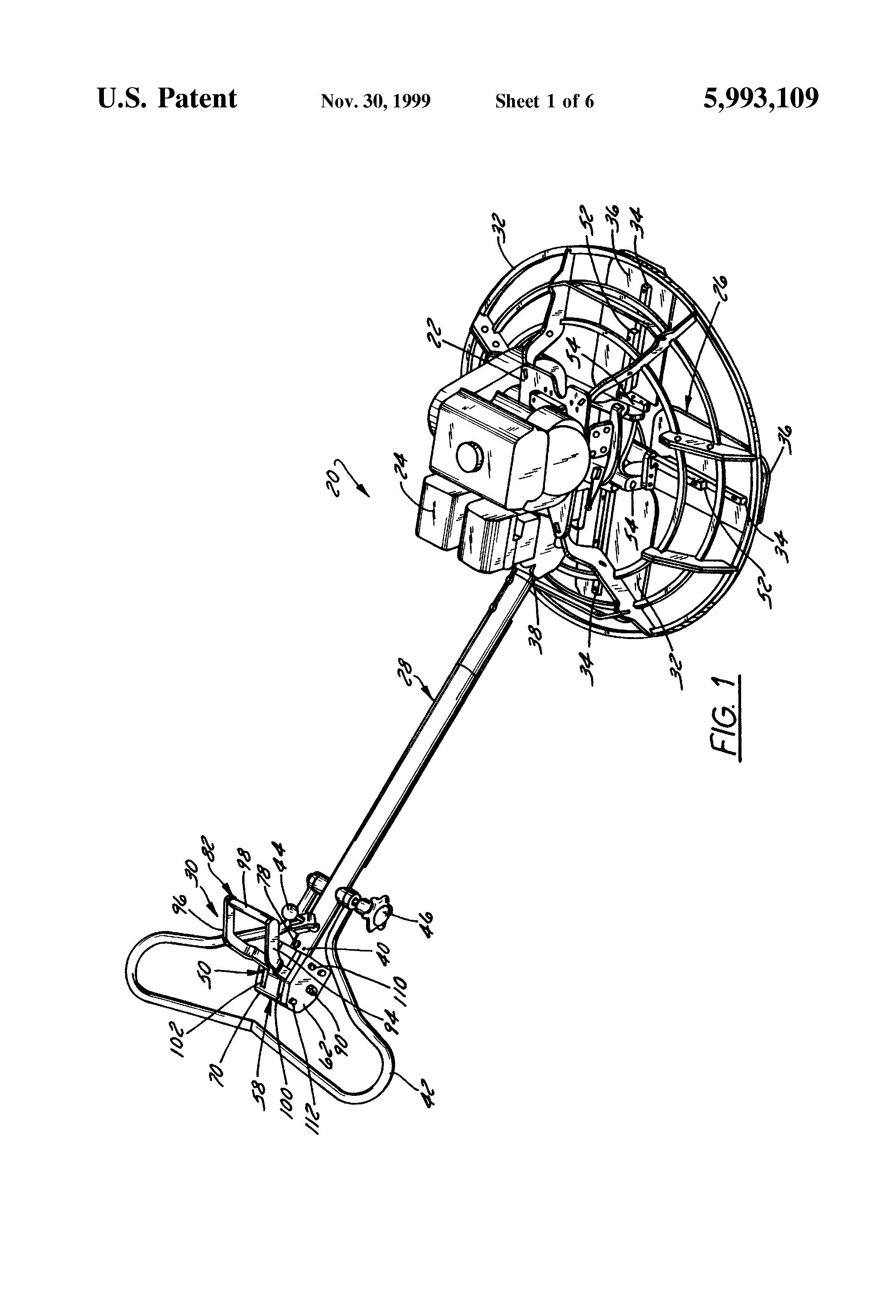 Patent US5993109 Power trowel with counterbalanced trowel blade pitch