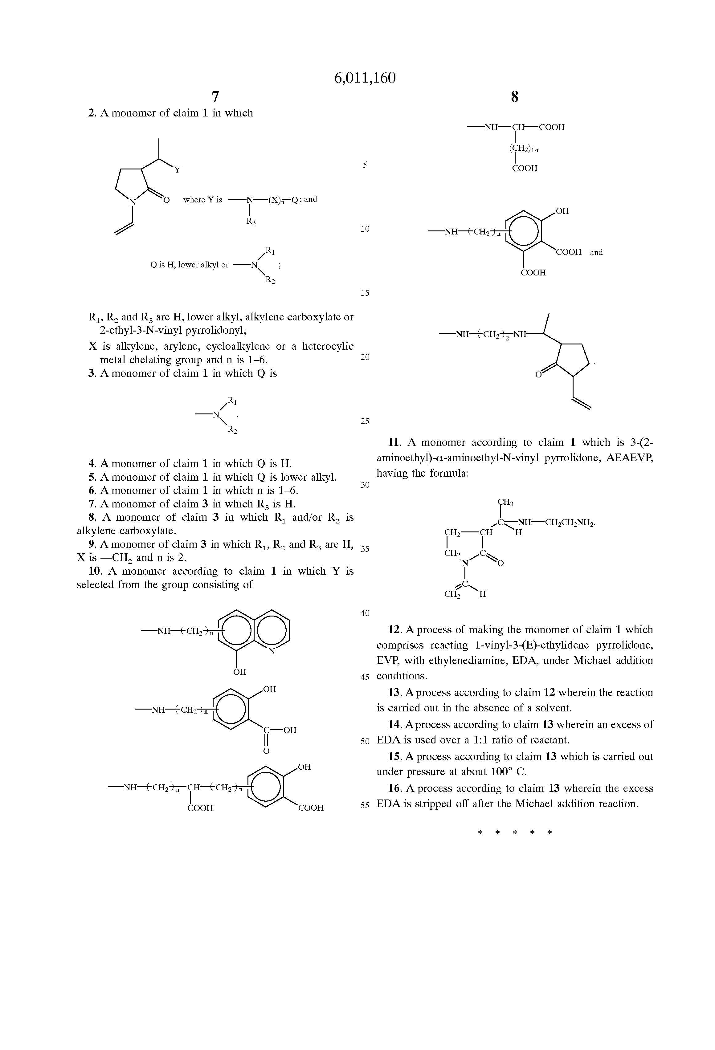 Patent US6011160 Crosslinked polyvinylpyrrolidone (PVPP) copolymer of