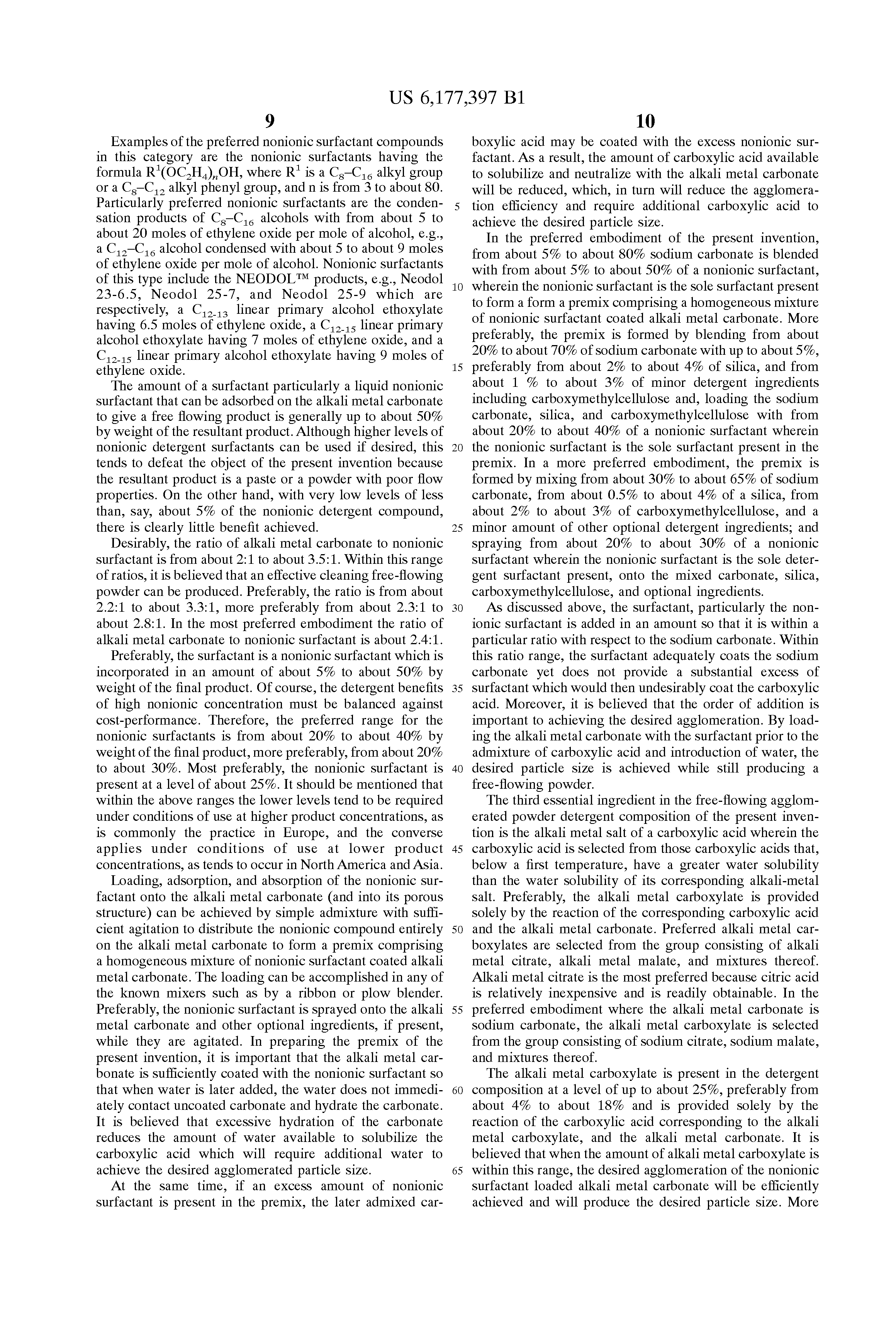 free-flowing agglomerated nonionic surfactant detergent